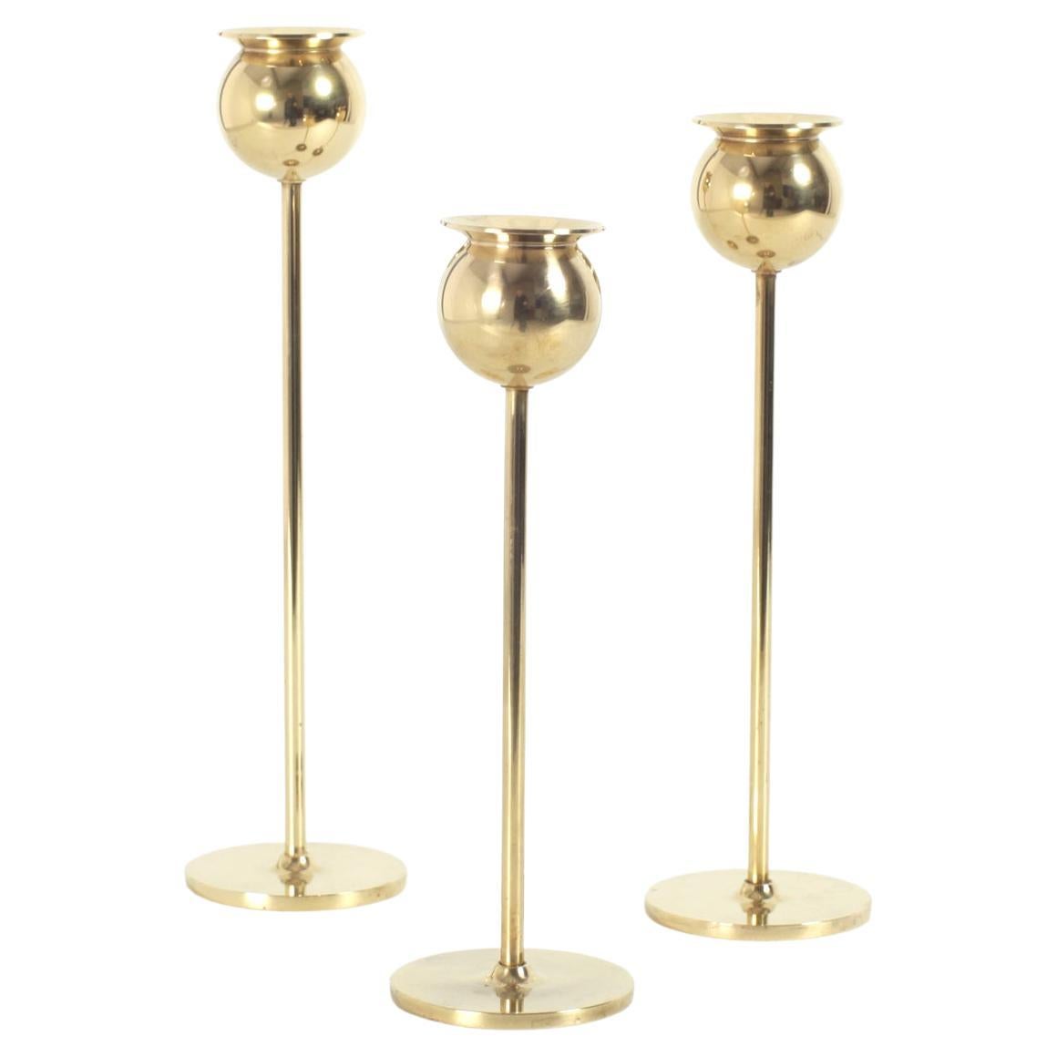 Pierre Forssell Set of  three Brass Tulip candlesticks from Skultuna sweden