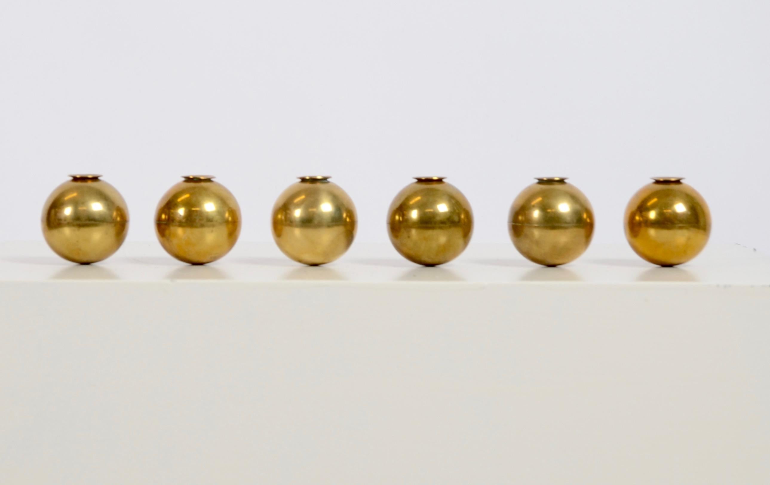 Mid-Century Modern Pierre Forssell, Set with Six Candleholders, Brass, Skultuna Bruk
