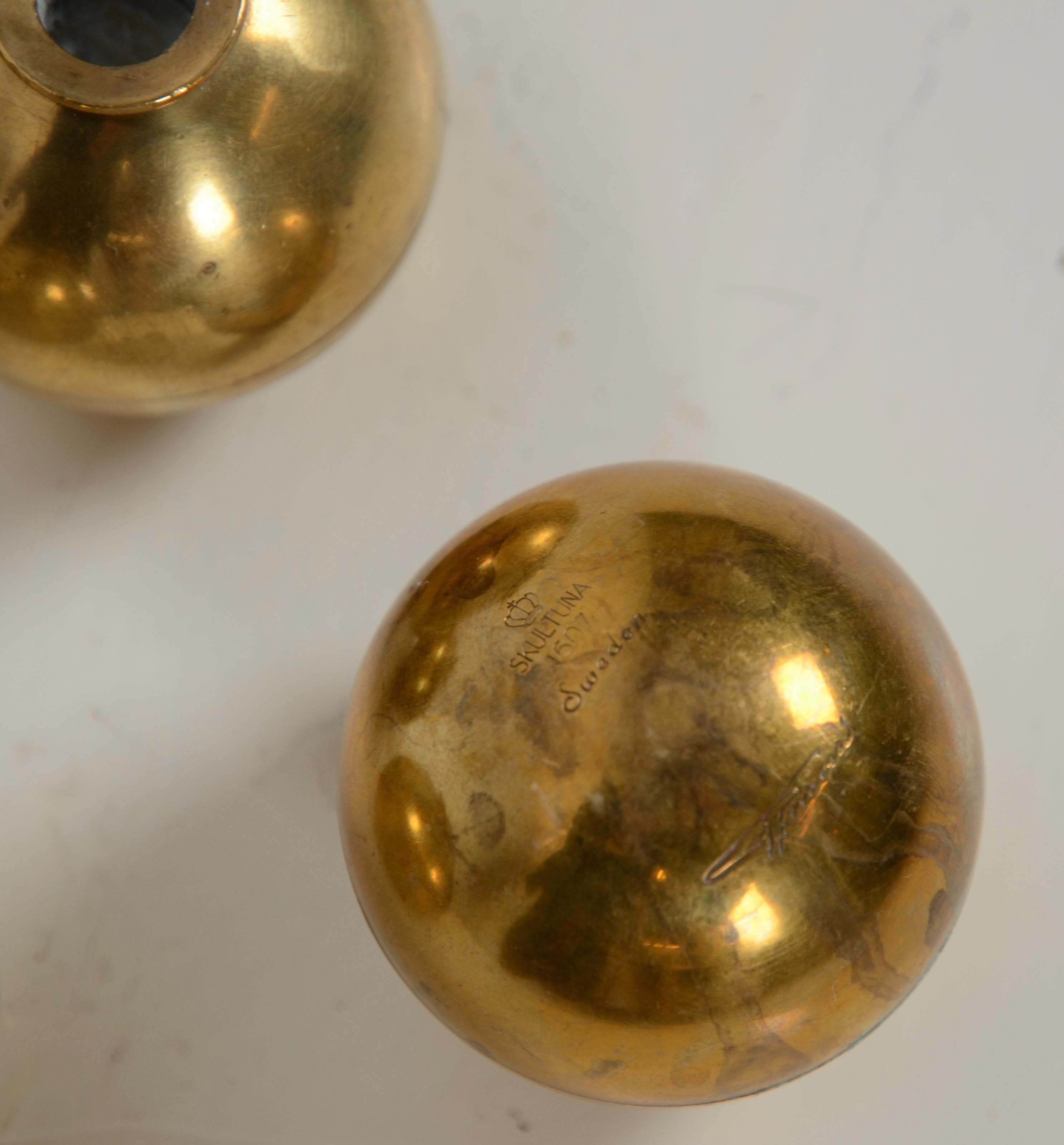 Swedish Pierre Forssell, Set with Six Candleholders, Brass, Skultuna Bruk