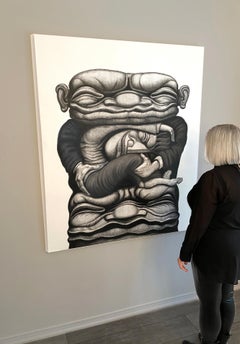 Pierre Fortin Pittura moderna figurativa astratta a carboncino su carta "Il guaritore".