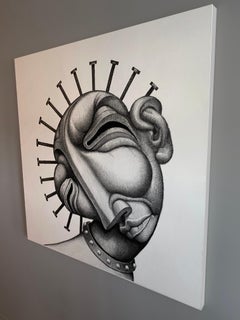 Pierre Fortin Pittura astratta figurativa moderna a carboncino intitolata "2020"