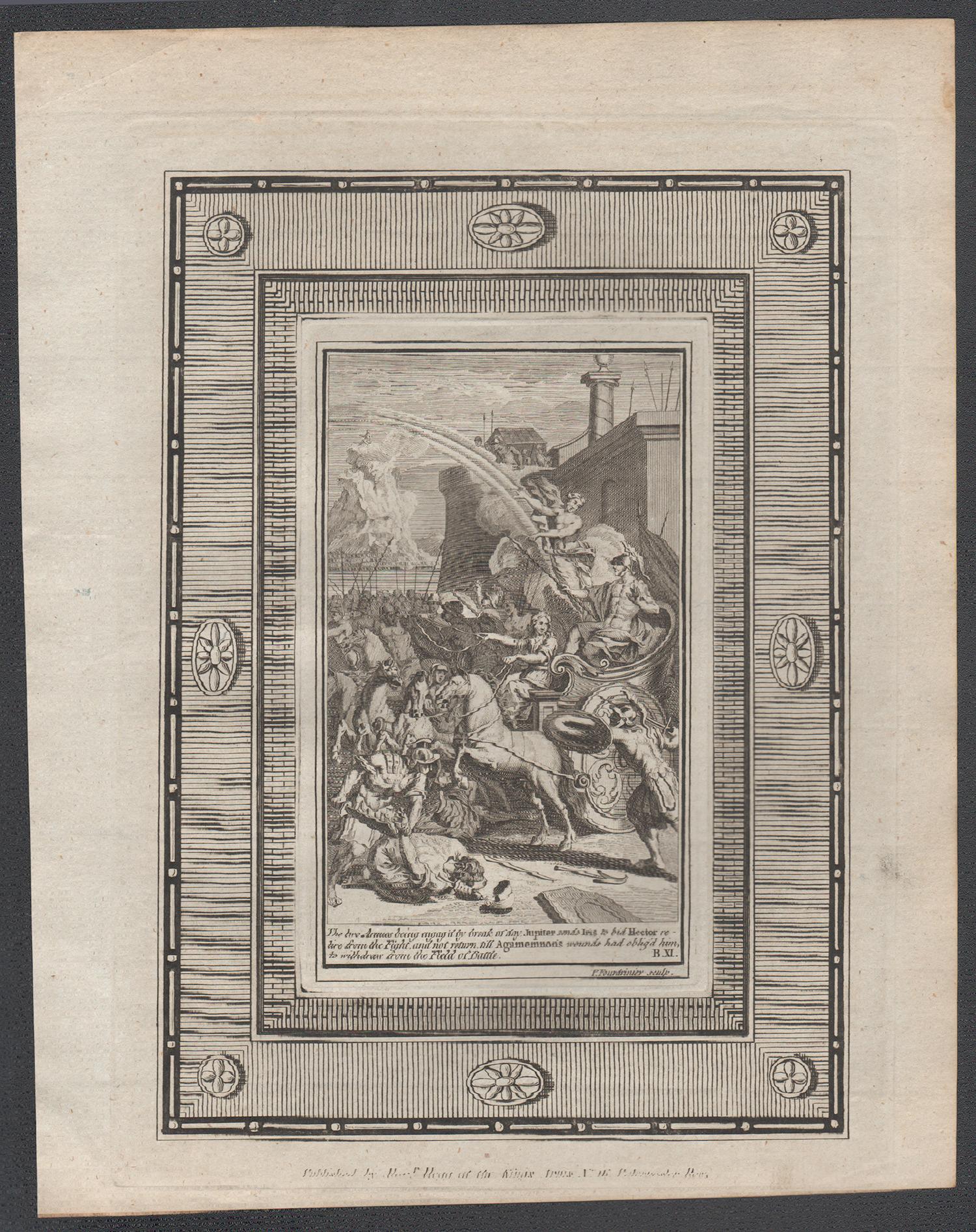 Jupiter sends Iris to Hector. 18th century Classical Greek myth engraving print - Print by Pierre Foudrinier