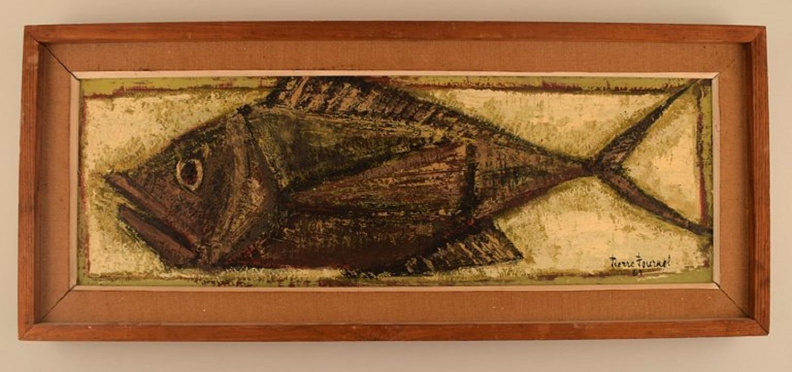 Pierre Fournel (né en 1924), France. 
Huile sur planche. Le poisson. 
Daté de 1961.
La planche mesure : 59 x 19 cm.
Le cadre mesure : 5 cm.
En parfait état.
Signé et daté.