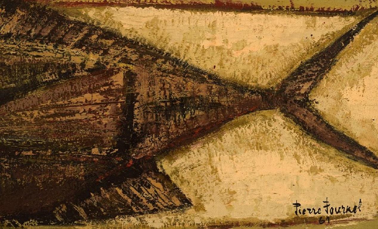 Modern Pierre Fournel, France, Oil on Board, Fish, Dated 1961 For Sale