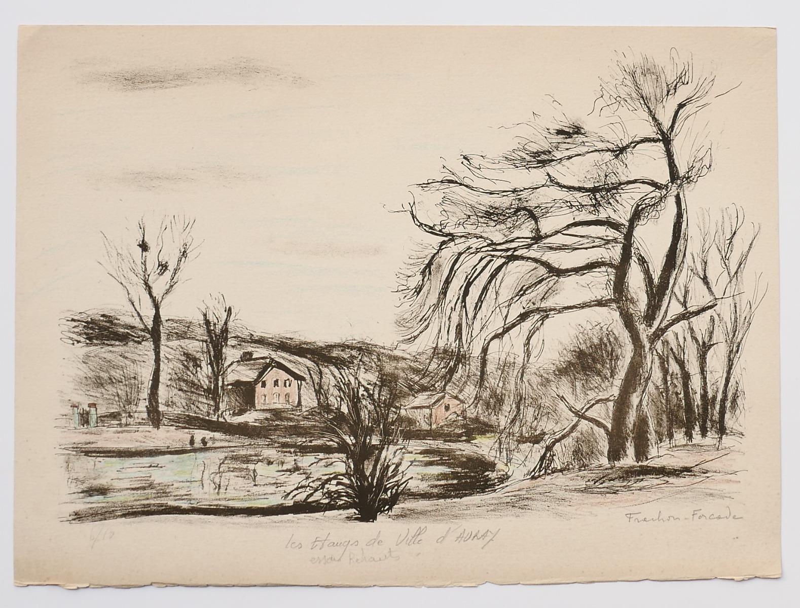 Landscape is an original modern artwork realized by the French artist Pierre Frachon-Forcade in the middle of the XX Century. 

Original Lithograph on paper. 

Hand-signed by the artist on the lower right corner in pencil.

Numbered in pencil on the