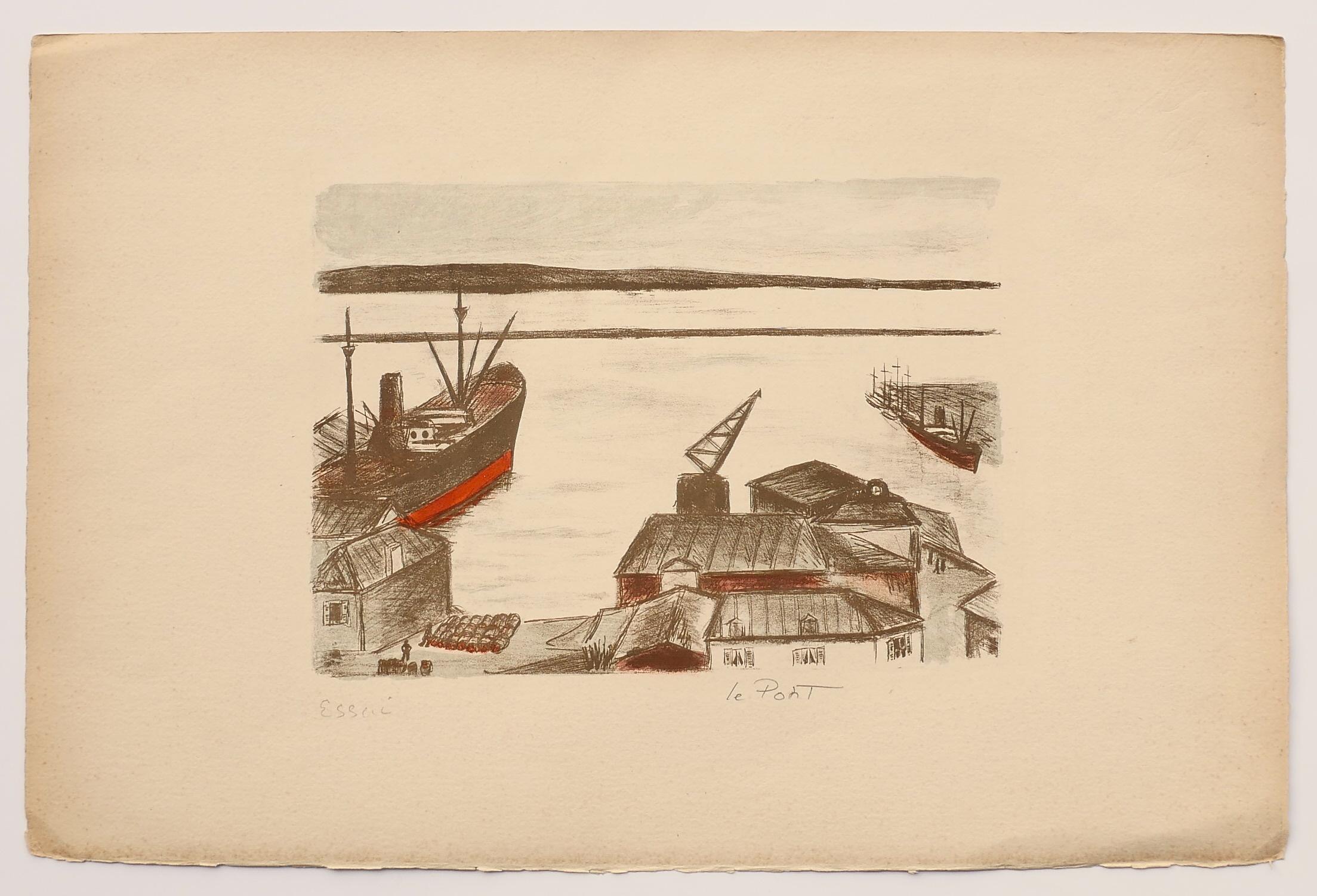Port is an original modern artwork realized by the French artist Pierre Frachon-Forcade in the middle of the XX Century. 

Original Lithograph on paper. 

Just below the image is Written the title "Le port".

on the lower left just below the image