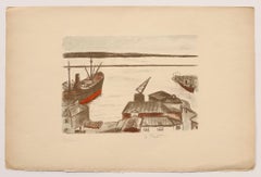 Port - Lithographie von Pierre Frachon-Forcade – 20. Jahrhundert