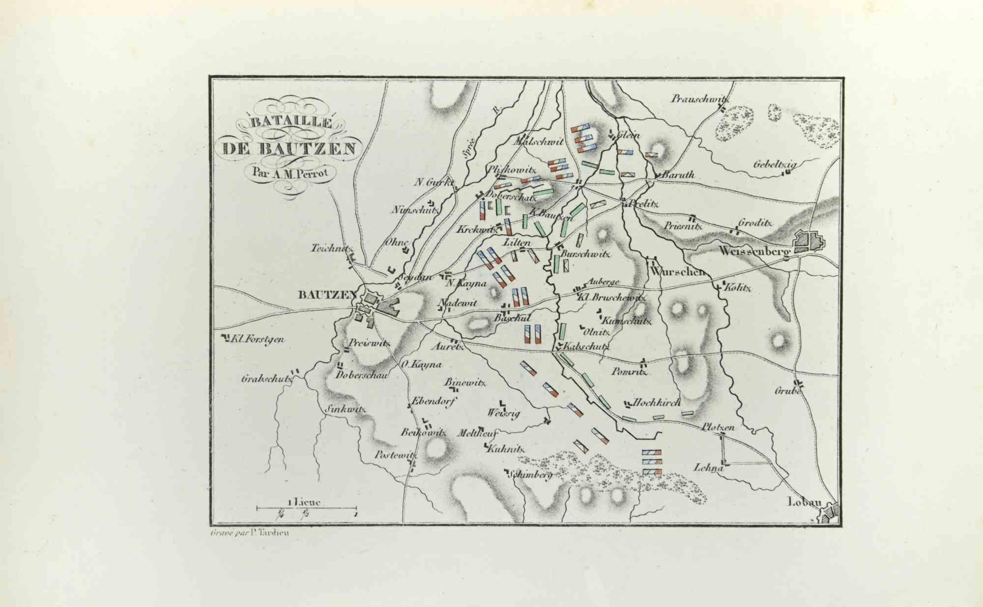 Battle of Bautzen - Etching by Pierre François Tardieu - 1837
