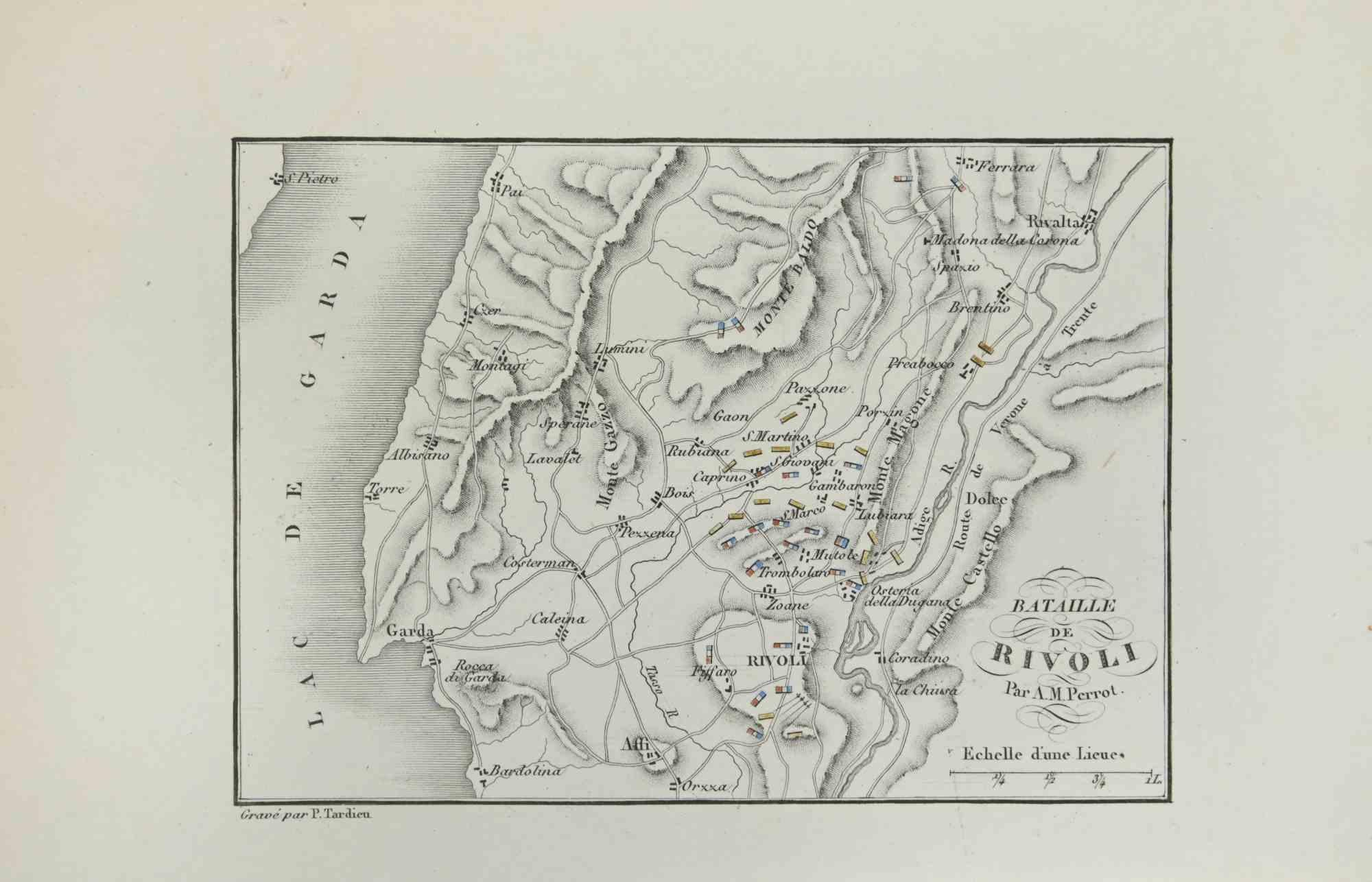 Pierre Francois Tardieu Figurative Print – Karte der Schlacht von Rivoli - Radierung von Pierre François Tardieu - 1837