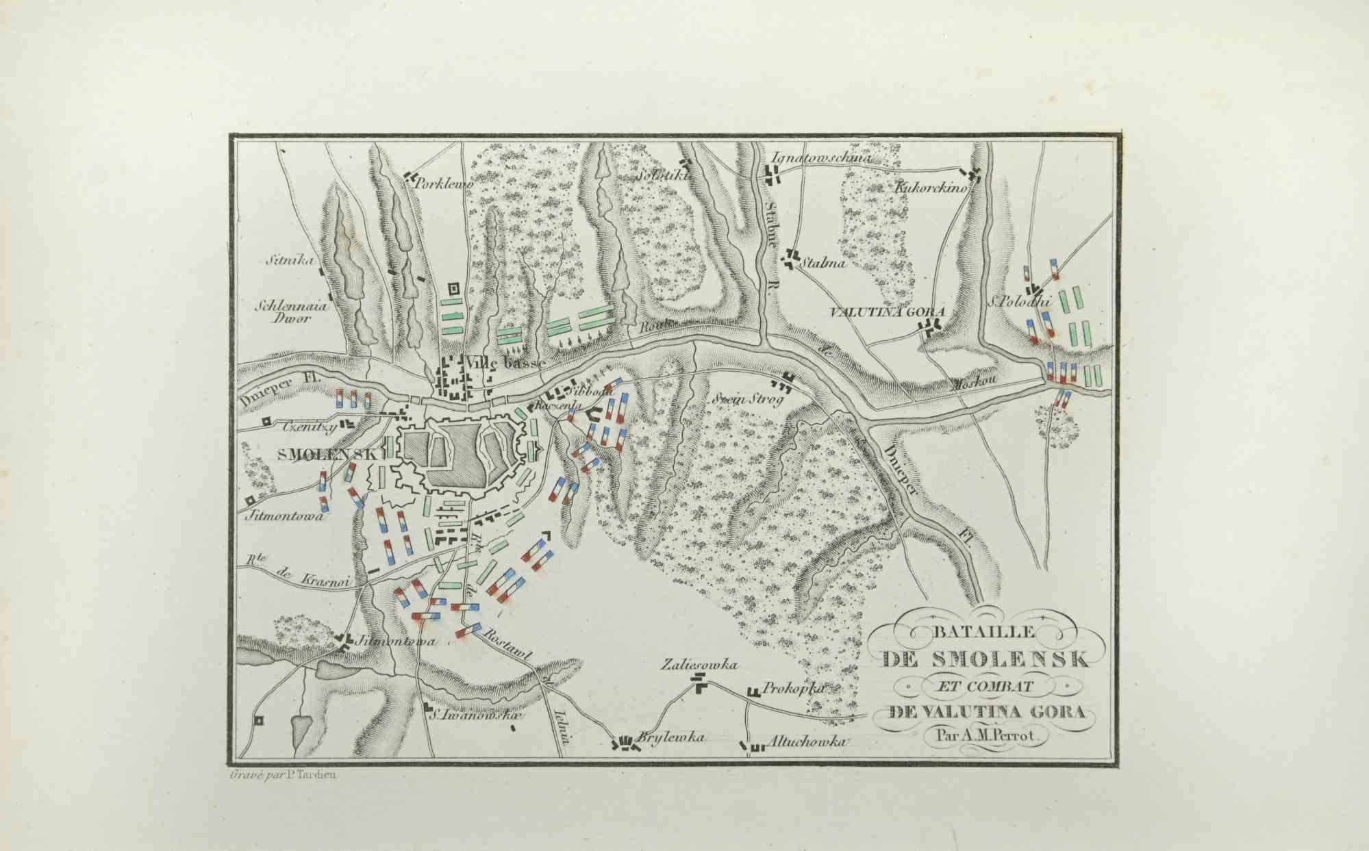 Pierre Francois Tardieu Landscape Print - Map of Battle of Smolensk - Etching by Pierre François Tardieu - 1837