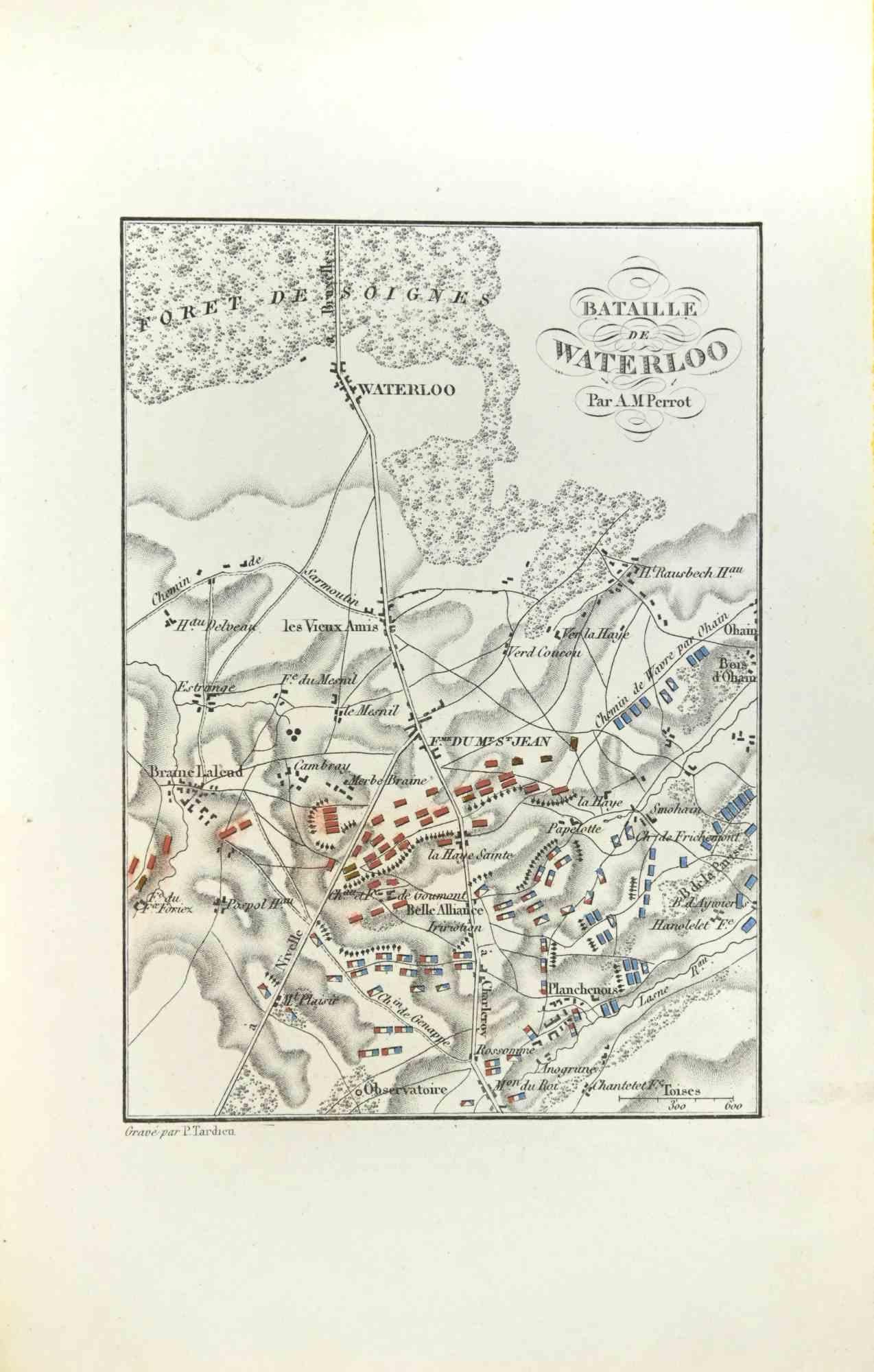 Pierre Francois Tardieu Figurative Print - Map of Battle of Waterloo - Etching by Pierre François Tardieu - 1837