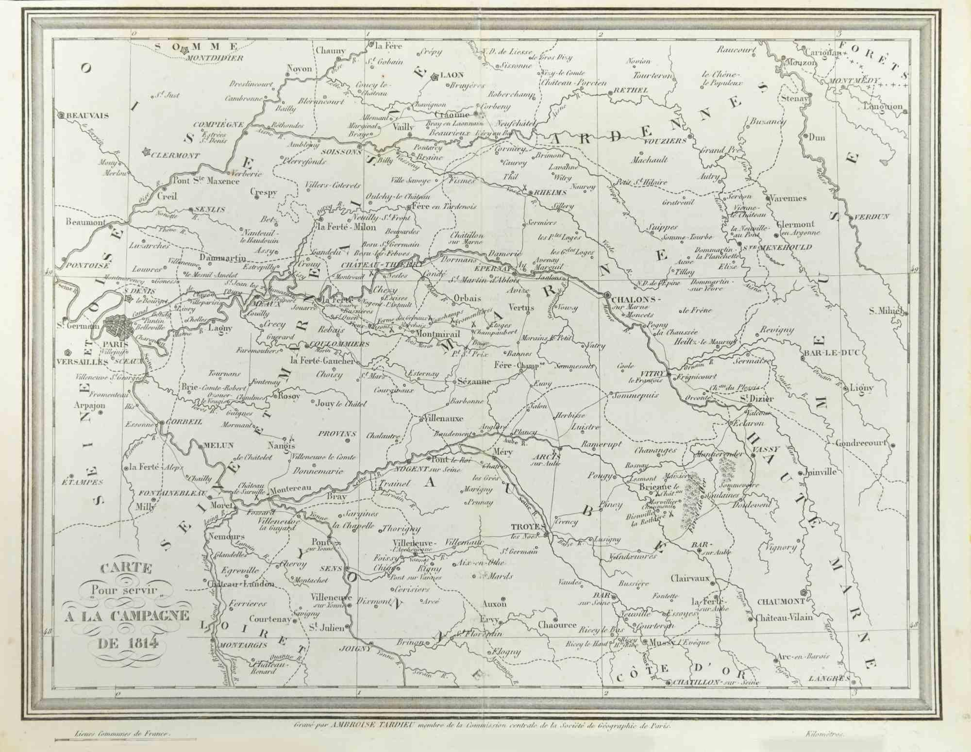 Pierre Francois Tardieu Landscape Print - Map of Campaign of 1814 - Etching by Pierre François Tardieu - 1837