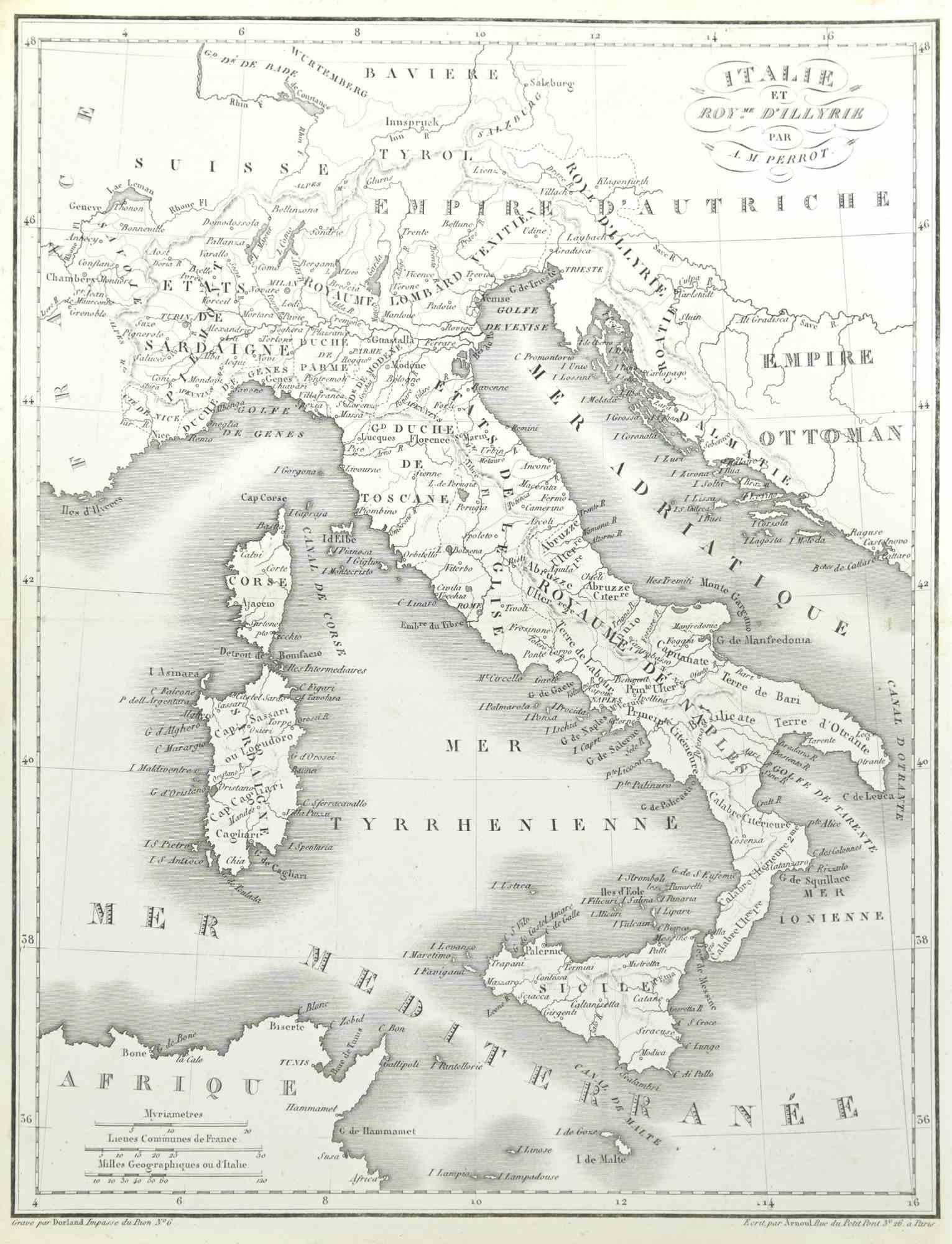 Pierre Francois Tardieu Landscape Print - Map of Italy - Etching by Pierre François Tardieu - 1837