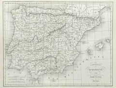 Antique Map of Spain and Portugal - Etching by Pierre François Tardieu - 1837