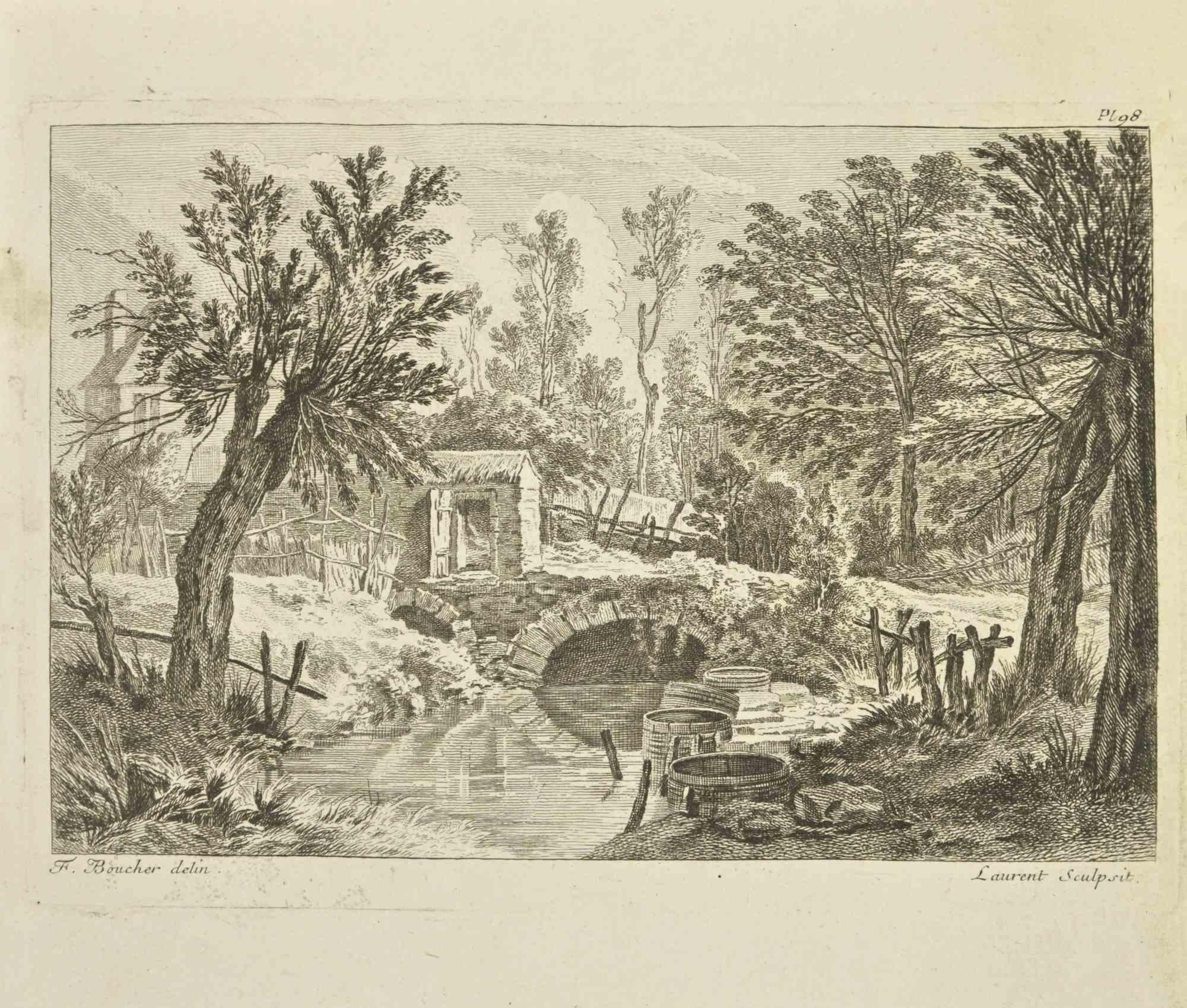 Campagne - Gravure de Pierre-François Laurent - 18e siècle