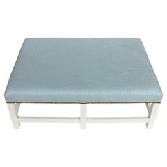 Pierre Frey Blue Upholstered Ottoman With Nailhead Detail