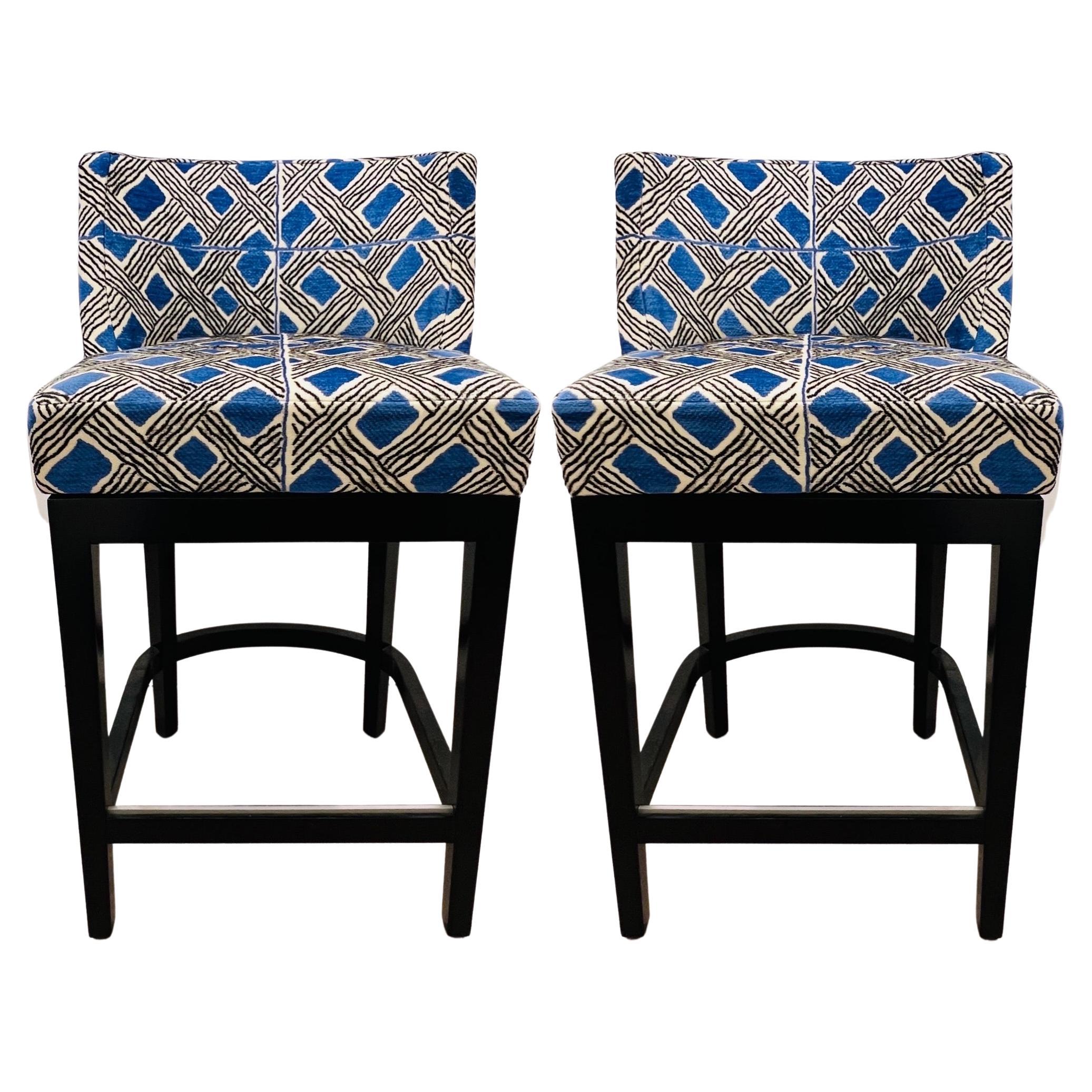 Pair of Swivel Stools Upholstered in Geometric Chenille by Pierre Frey For Sale