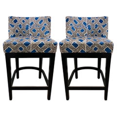 Pair of Counter Stools with Swivel Seats in Geometric Chenille by Pierre Frey