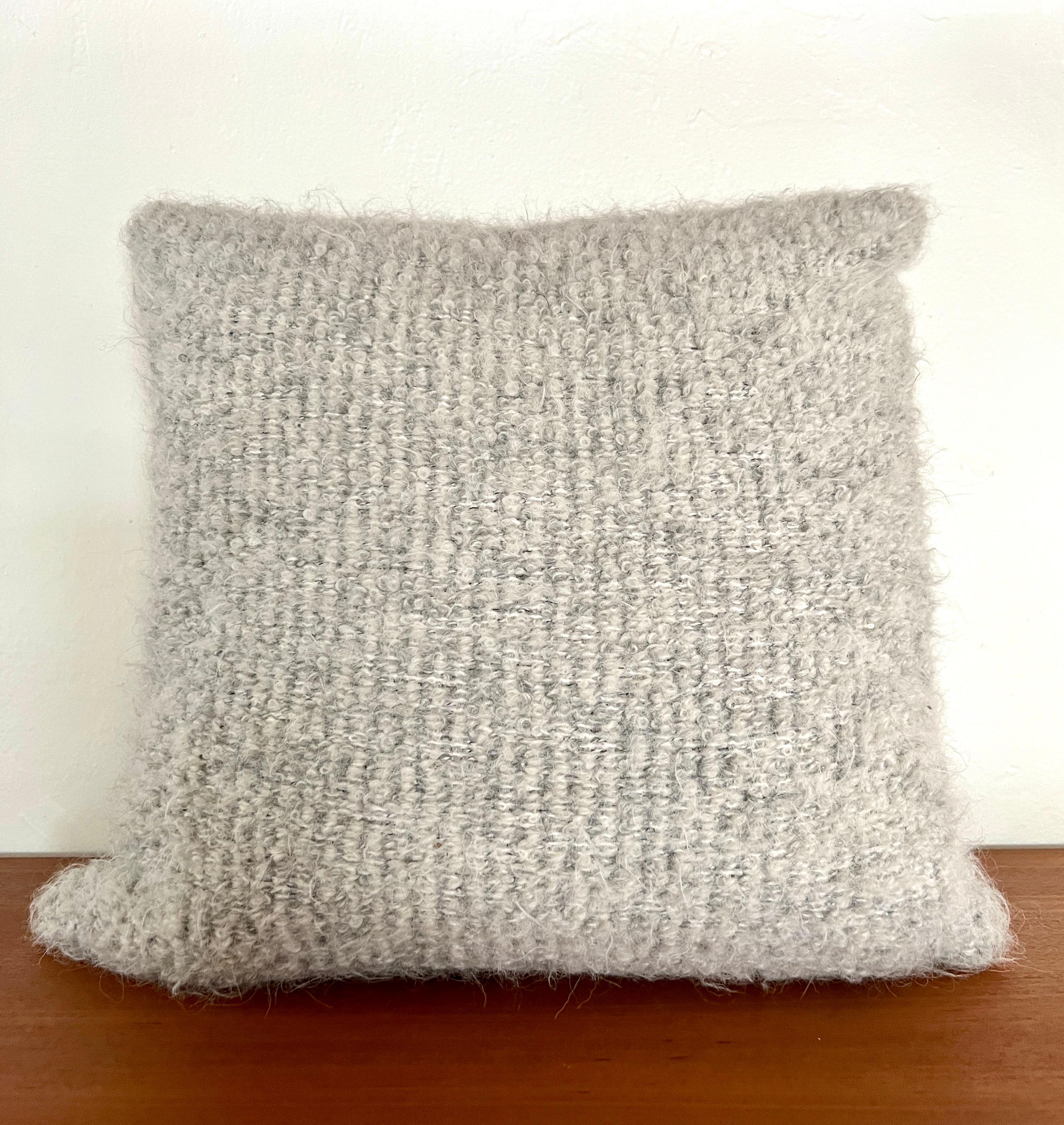 Organic Modern Boucle Mohair and Leather Throw Pillow in Grey - Taupe by Pierre Frey, 18