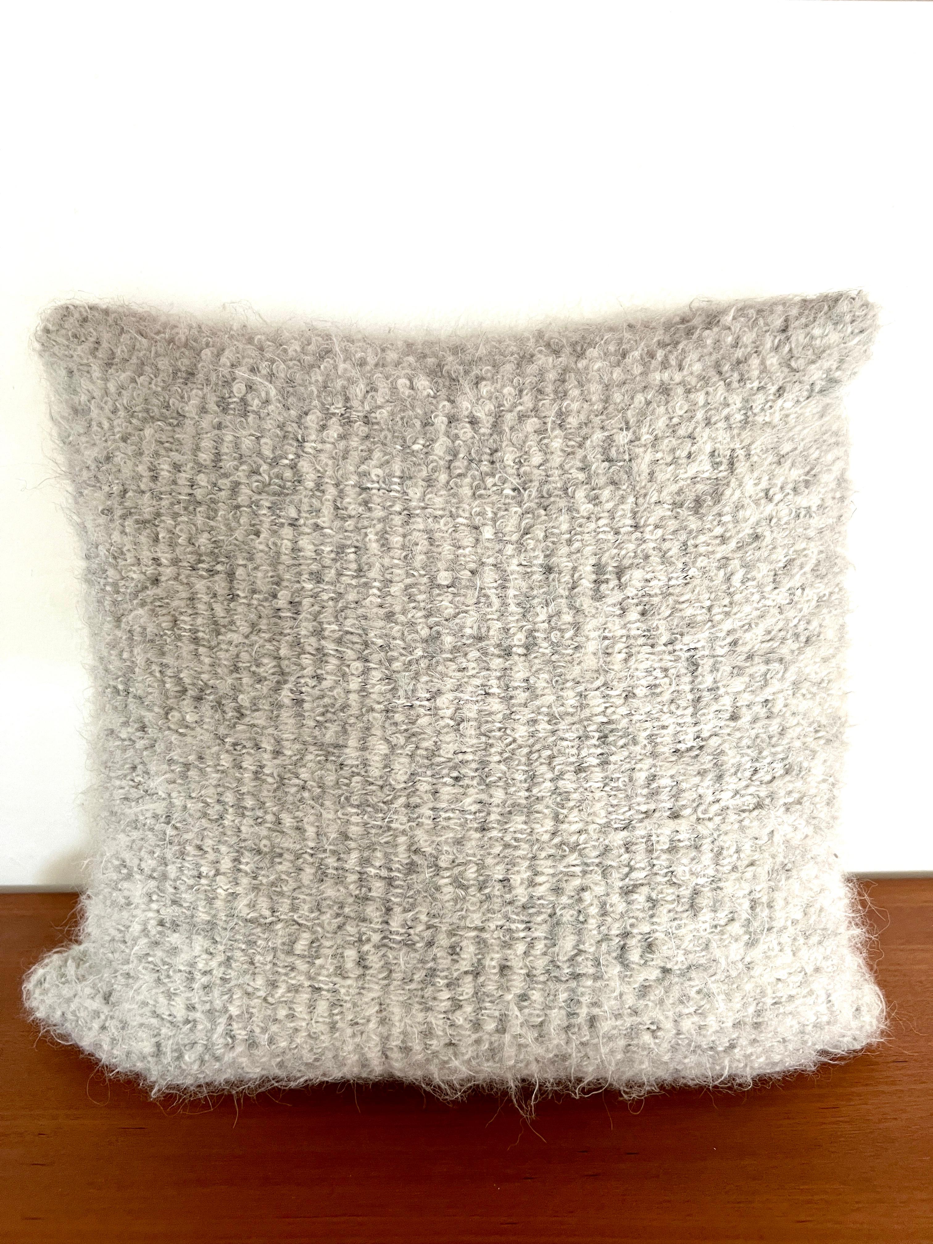 Boucle Mohair and Leather Throw Pillow in Grey - Taupe by Pierre Frey, 18