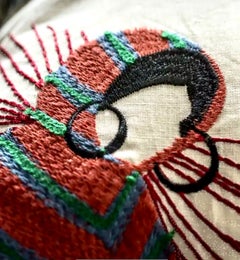 Vintage Pierre Frey La Smala Embroidered Textile, Linen & Wool, France, 8+ yds.