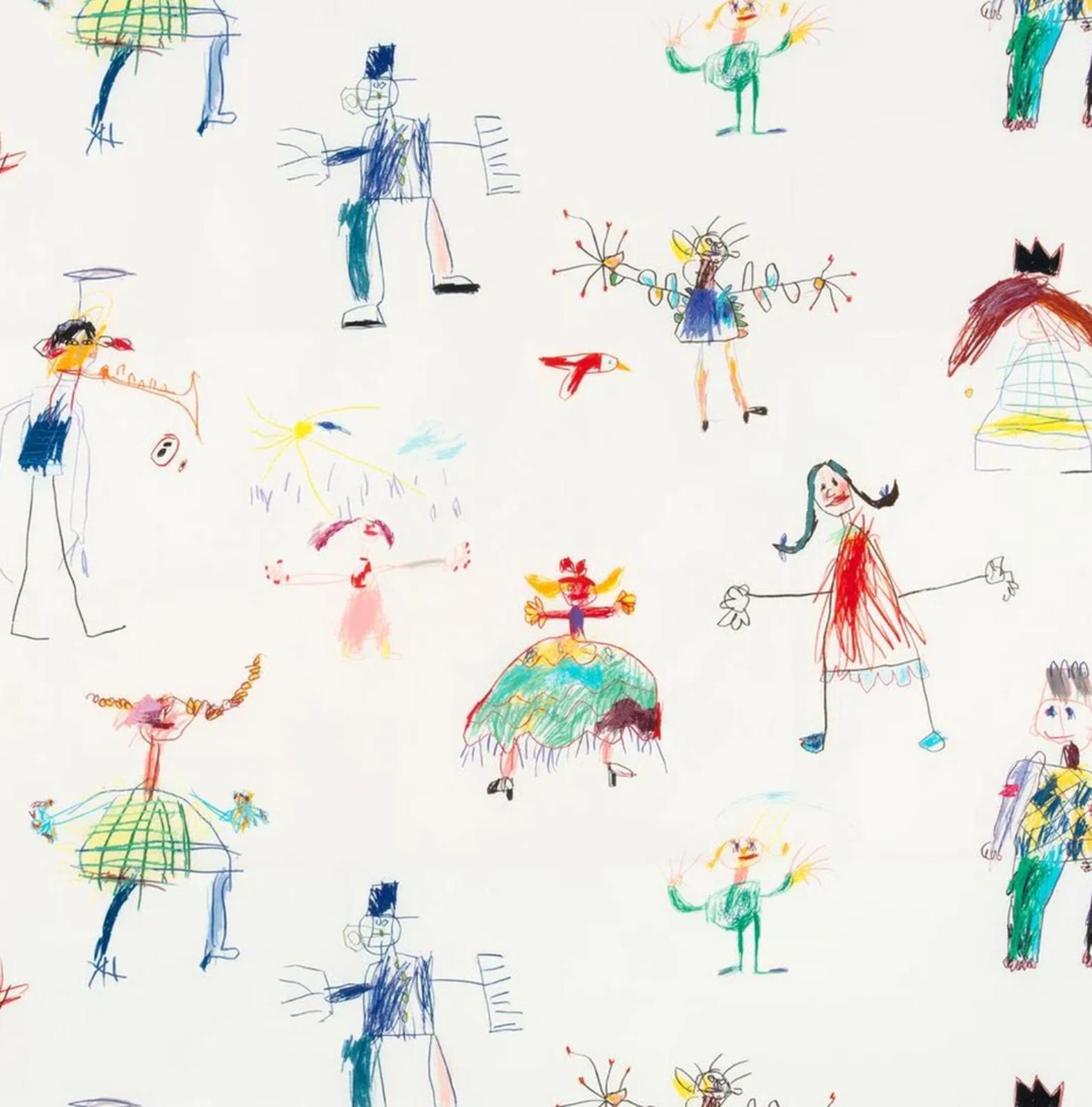 Pierre Frey Les Bidules FP341001 Scoubidou by Gael Davrinche. Made in France.  Listing is for one roll (11 yards). 

This print, designed by Gaël Davrinche, a contemporary artist who strives to evoke the innocence of childhood in his creations,