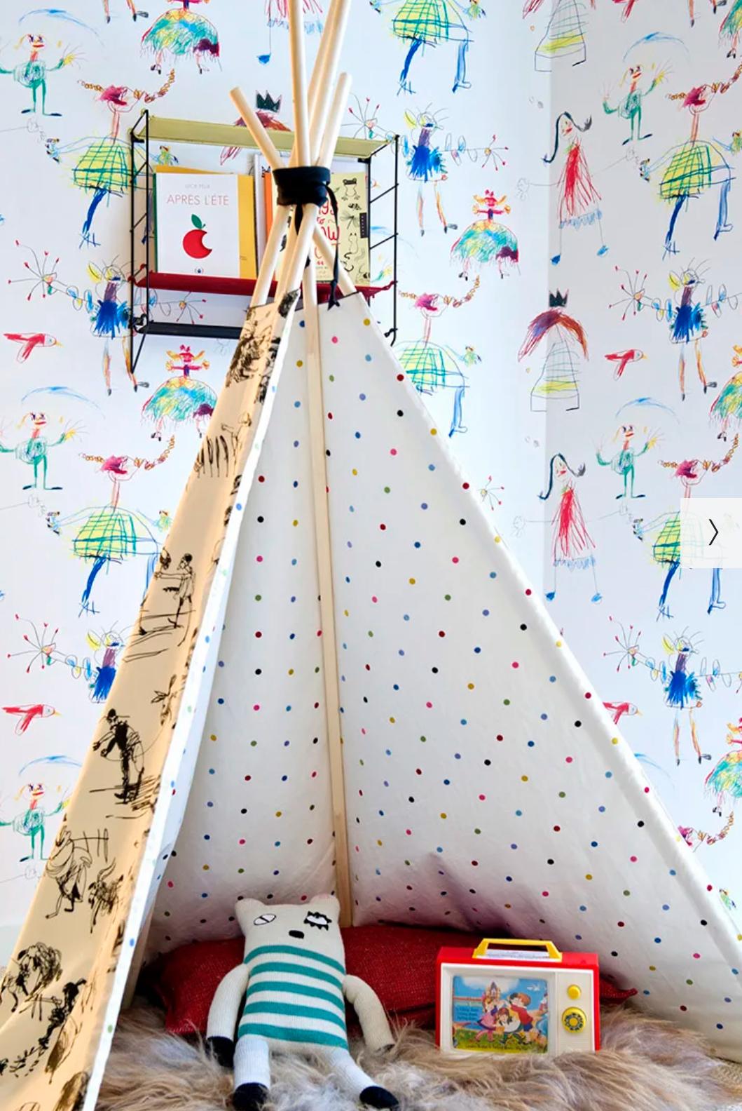 Contemporary Pierre Frey Les Bidules Wallpaper Scoubidou by Gael Davrinche, France.