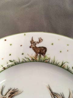 Pierre Frey "Les Tropheés" Limoges Porcelain Dinner Plate Set of Eight