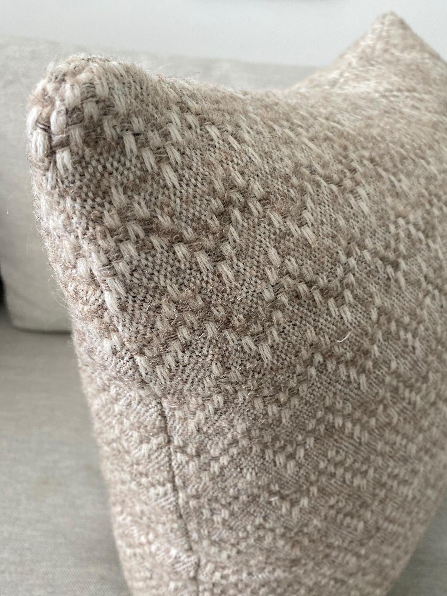 Hand-Woven Pierre Frey Organic Wool, Alpaca, and Mohair Chevron Luxe Pillow in Taupe