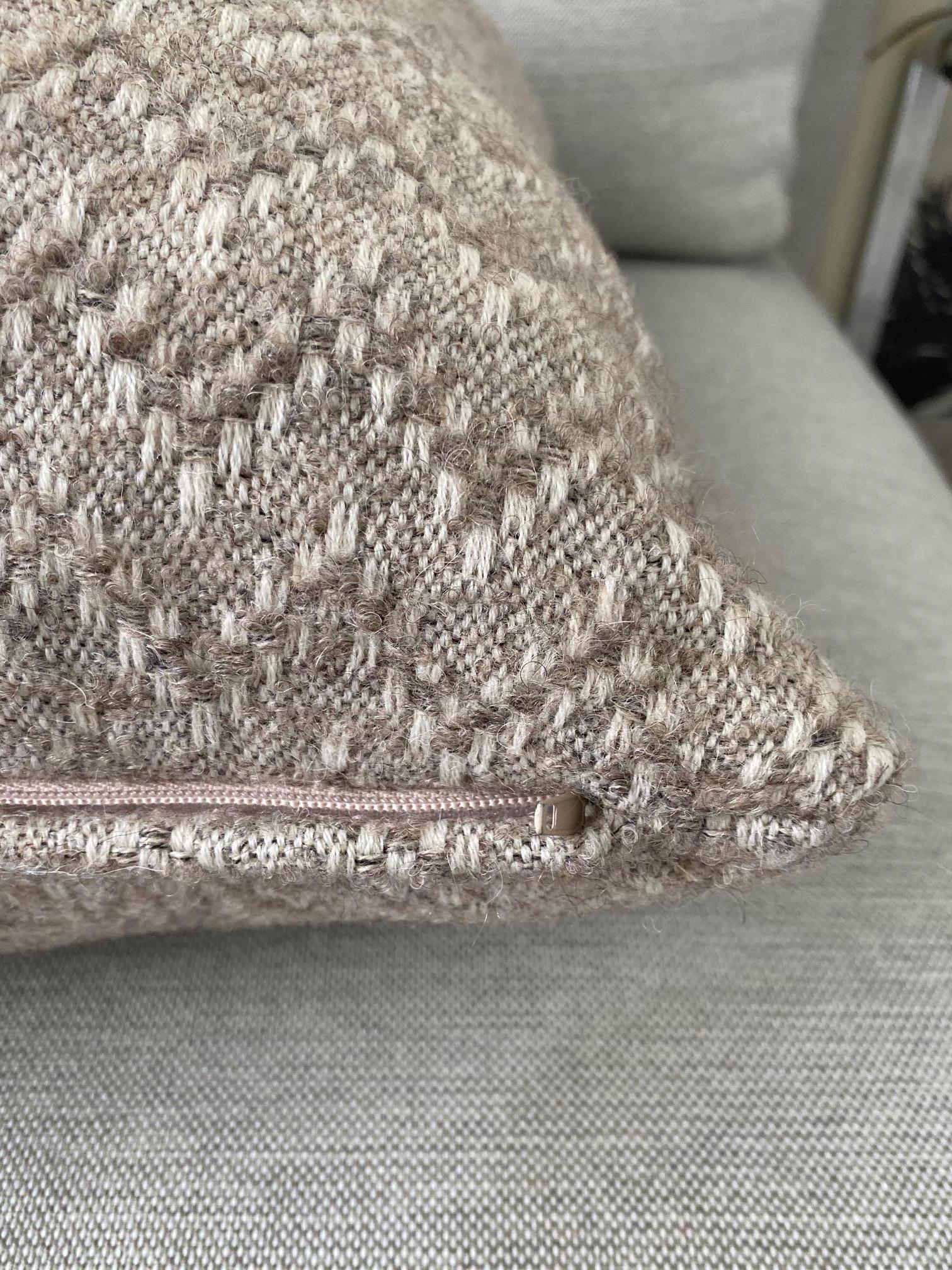 Contemporary Pierre Frey Organic Wool, Alpaca, and Mohair Chevron Luxe Pillow in Taupe