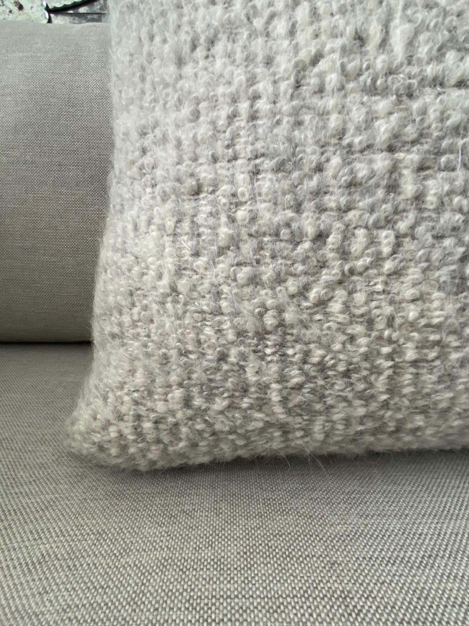 Hand-Crafted Boucle Mohair and Leather Throw Pillow in Grey Taupe by Pierre Frey,  18