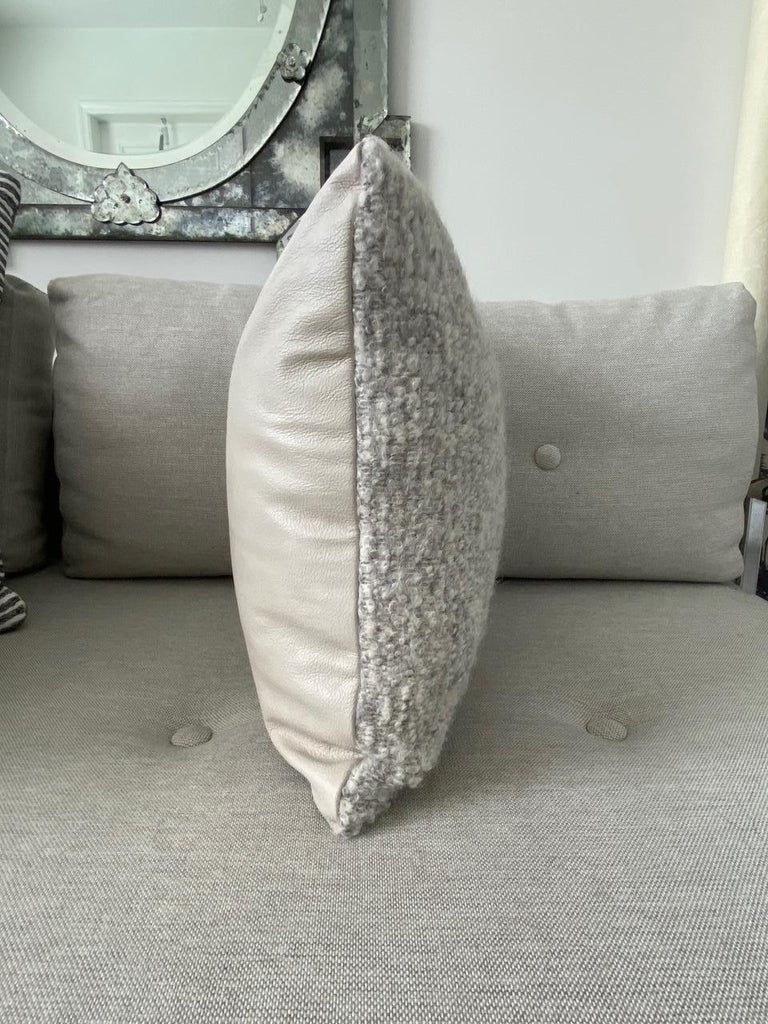 Pierre Frey Organic Woven Alpaca, Mohair, and Leather Luxe Throw Pillow For Sale 1
