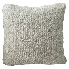 Boucle Mohair and Leather Throw Pillow in Grey Taupe by Pierre Frey,  18" x 18"
