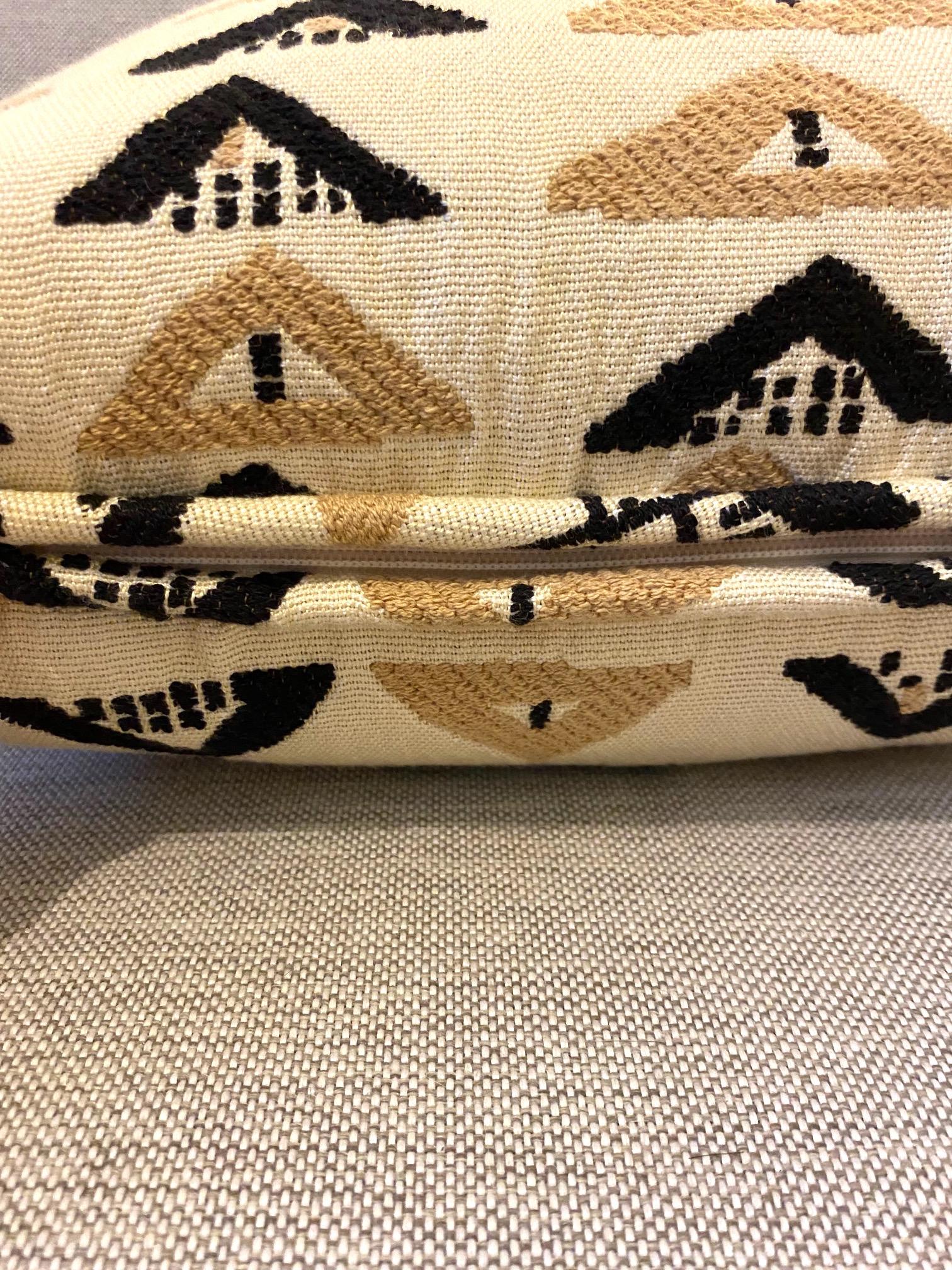 Contemporary Pierre Frey Throw Pillow with Vintage African Kuba Print in Beige and Black