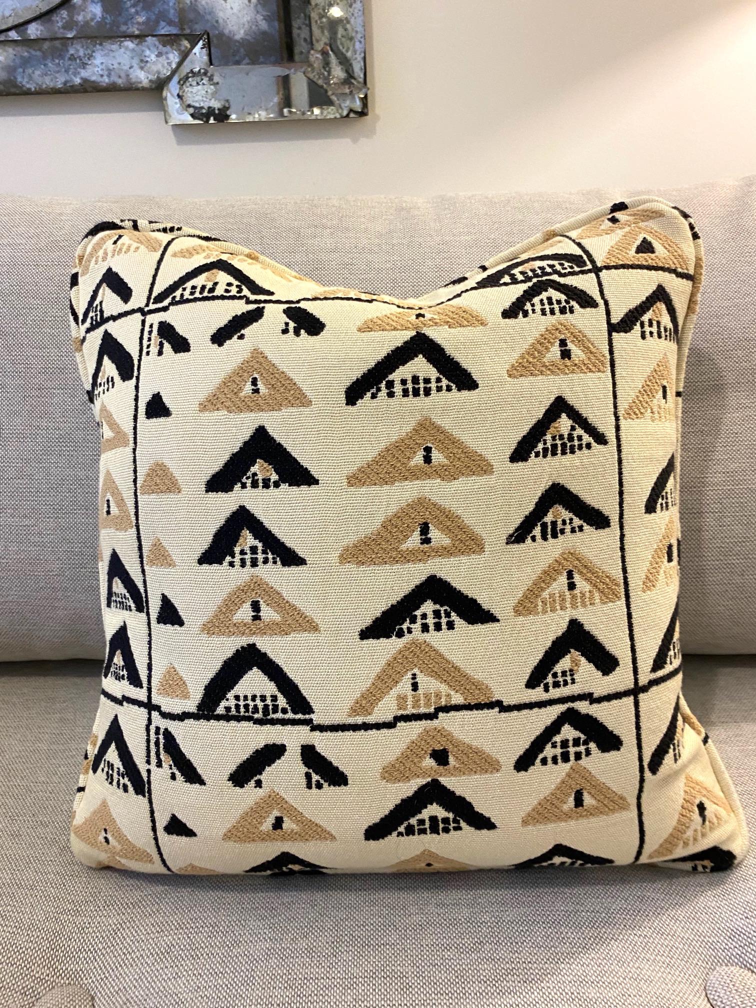 Textile Pierre Frey Throw Pillow with Vintage African Kuba Print in Beige and Black