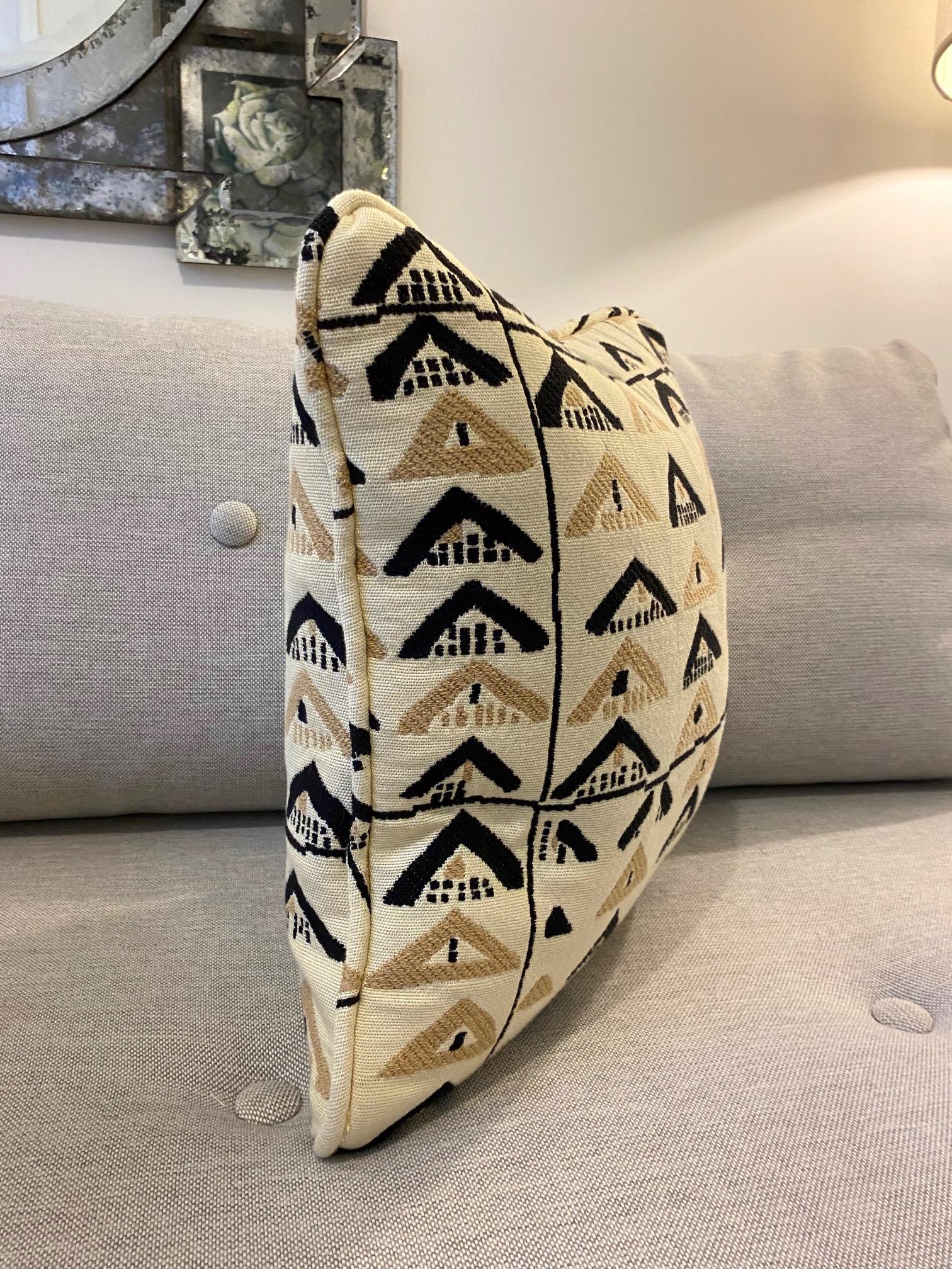 Pierre Frey Throw Pillow with Vintage African Kuba Print in Beige and Black  at 1stDibs