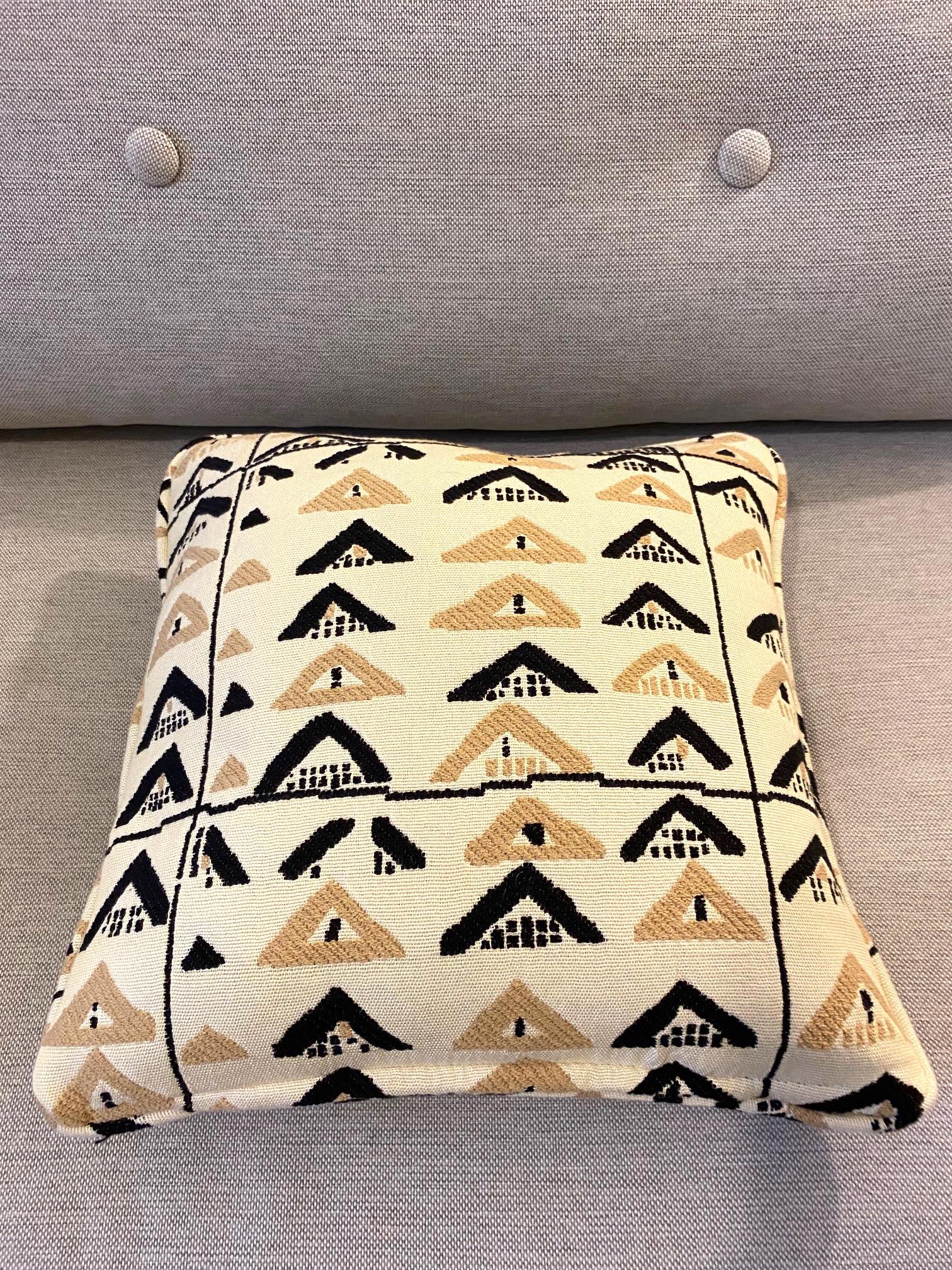 Tribal Pierre Frey Throw Pillow with Vintage African Kuba Print in Beige and Black