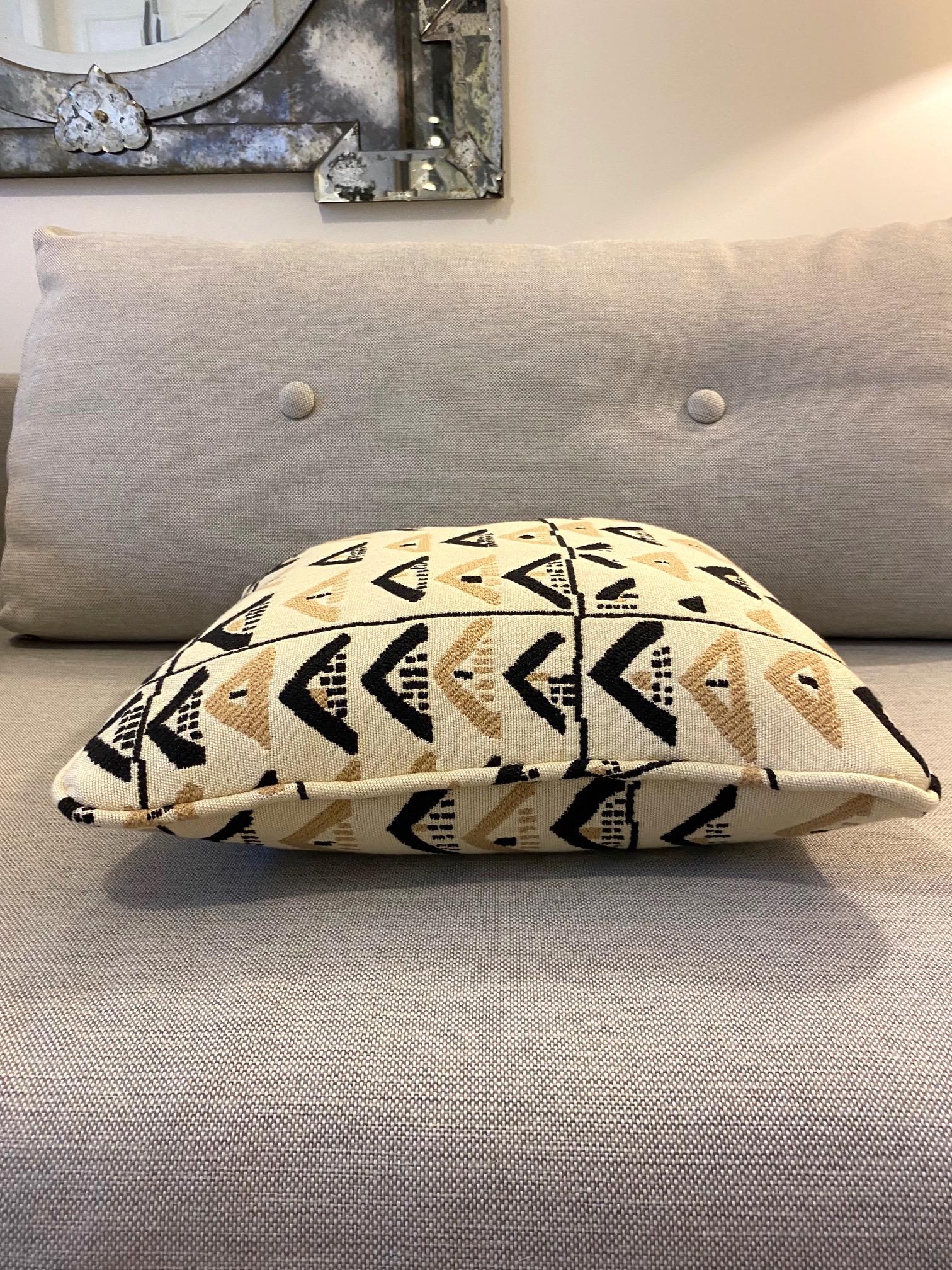 French Pierre Frey Throw Pillow with Vintage African Kuba Print in Beige and Black