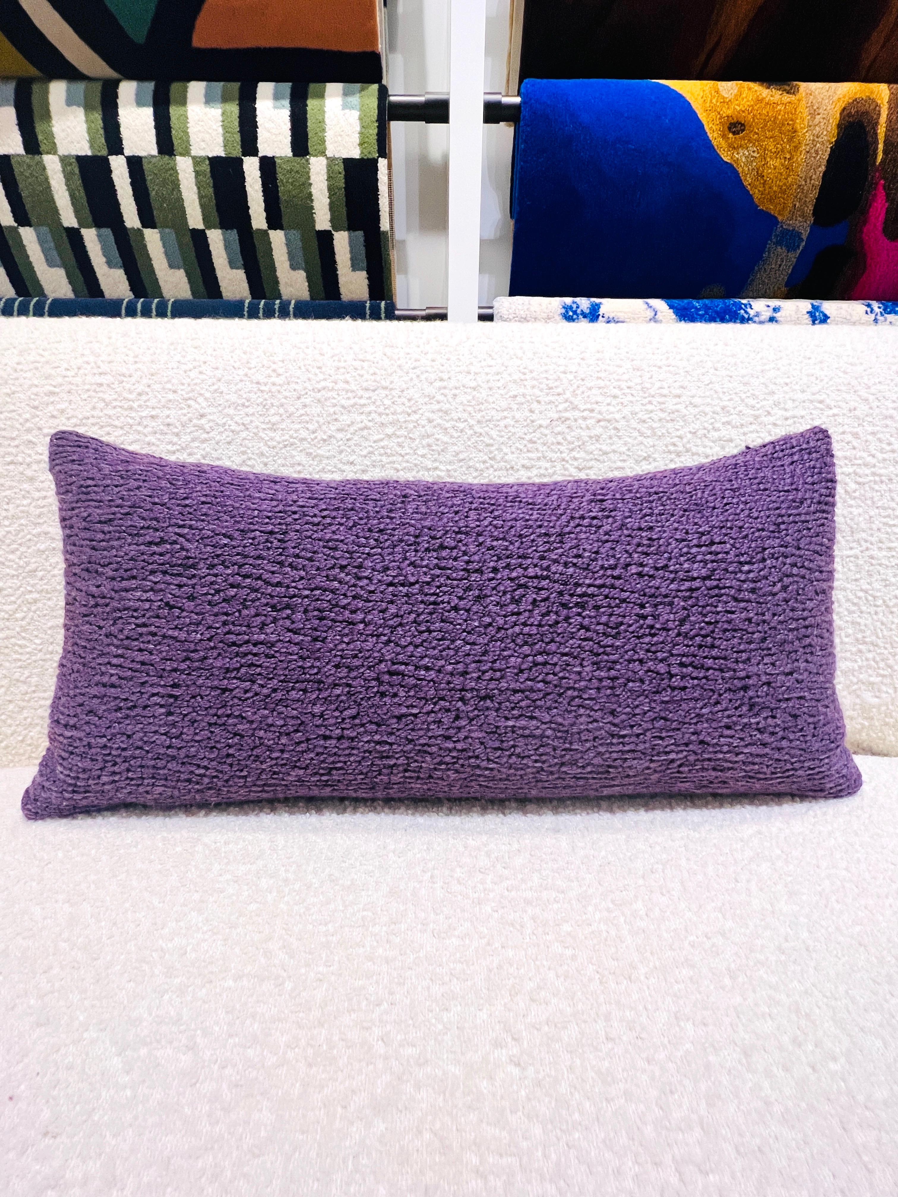 Textile Pierre Frey Woven Textured and Boucle Lumbar Pillows in Purple and Aqua For Sale