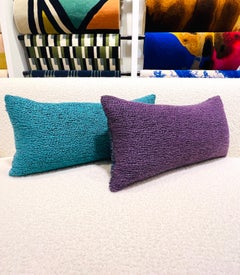 Woven Textured and Boucle Lumbar Pillows in Purple and Aqua by Pierre Frey