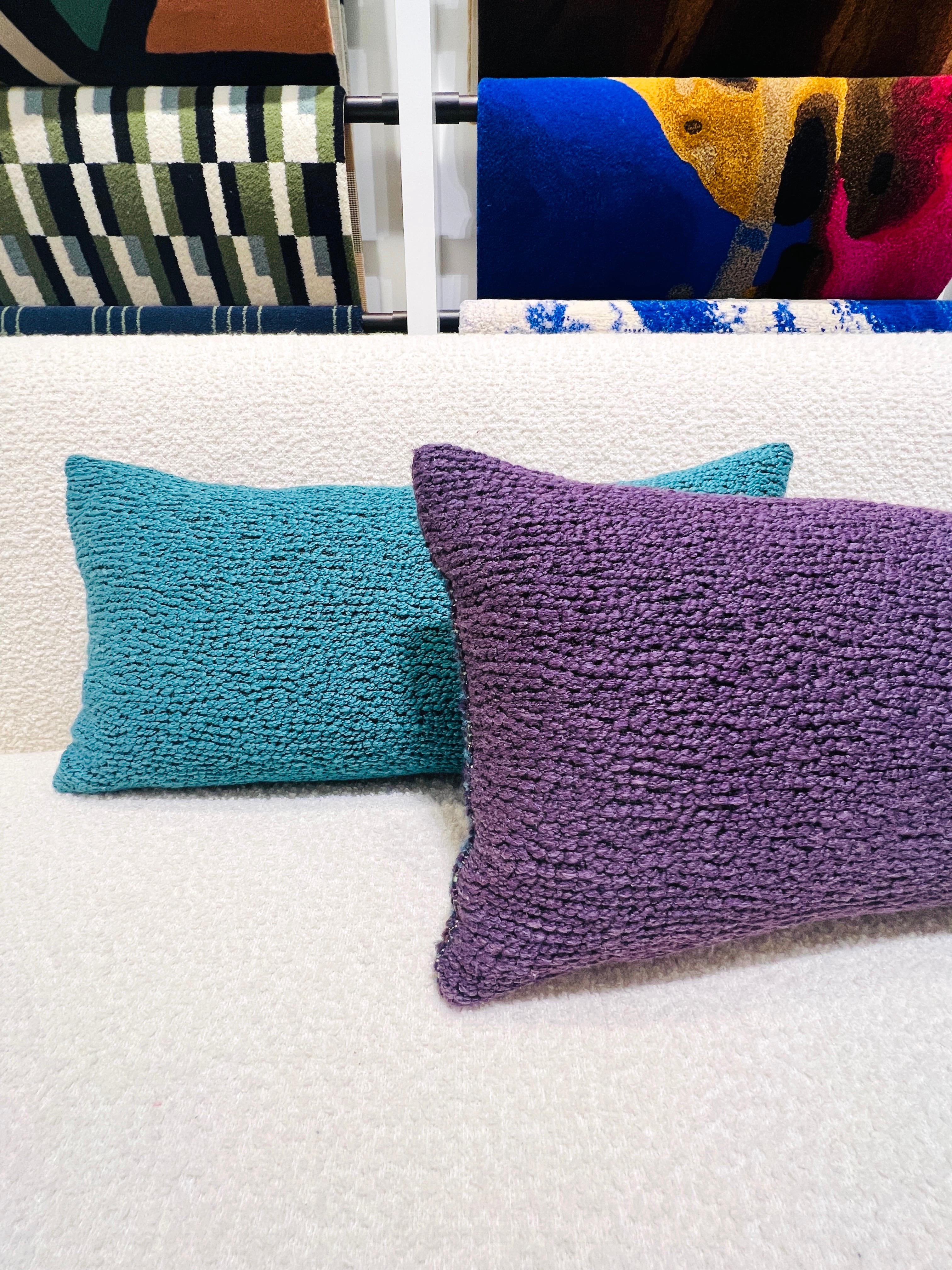 Rustic Pierre Frey Woven Textured and Boucle Lumbar Pillows in Purple and Aqua For Sale