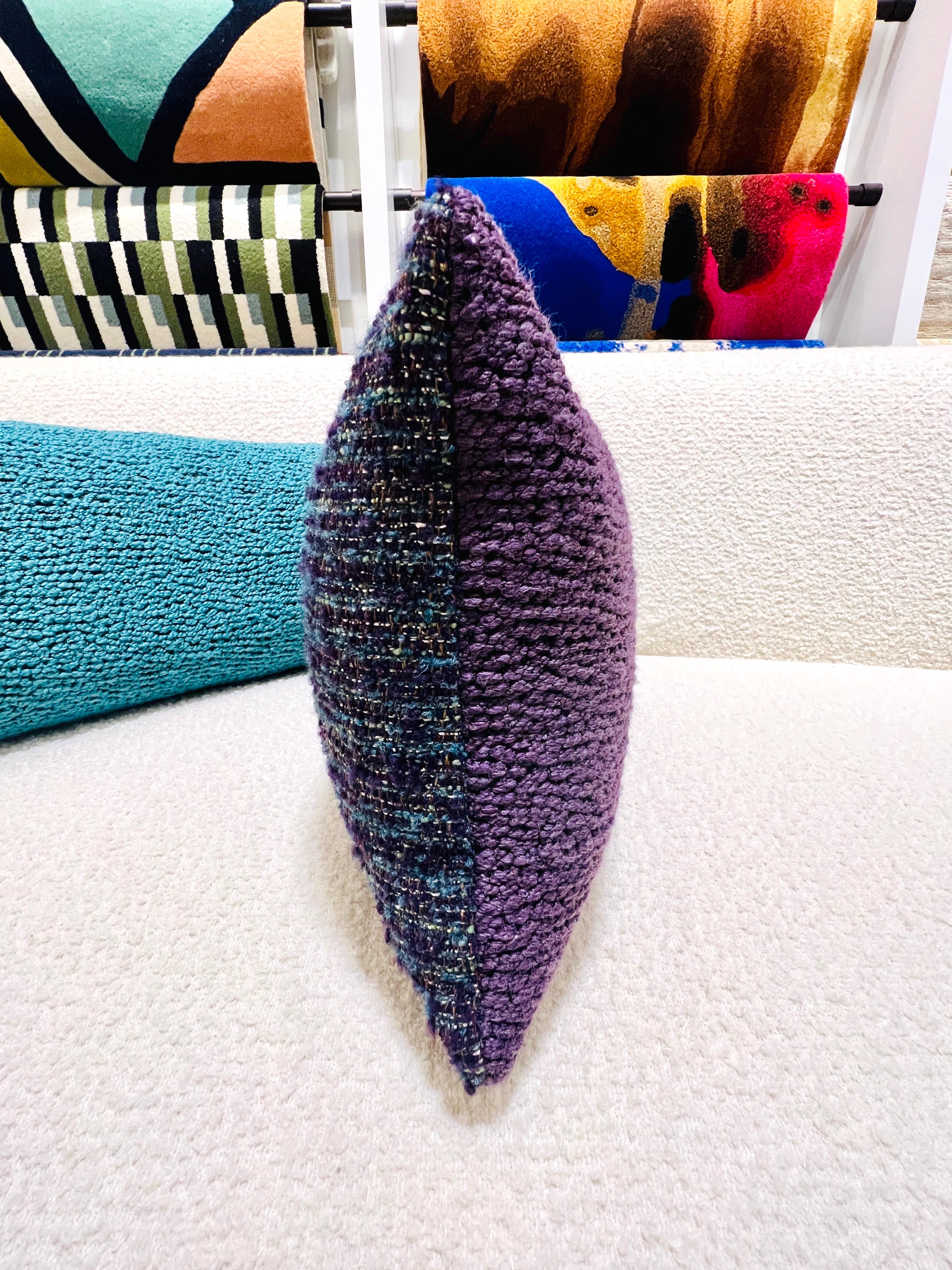 French Pierre Frey Woven Textured and Boucle Lumbar Pillows in Purple and Aqua For Sale