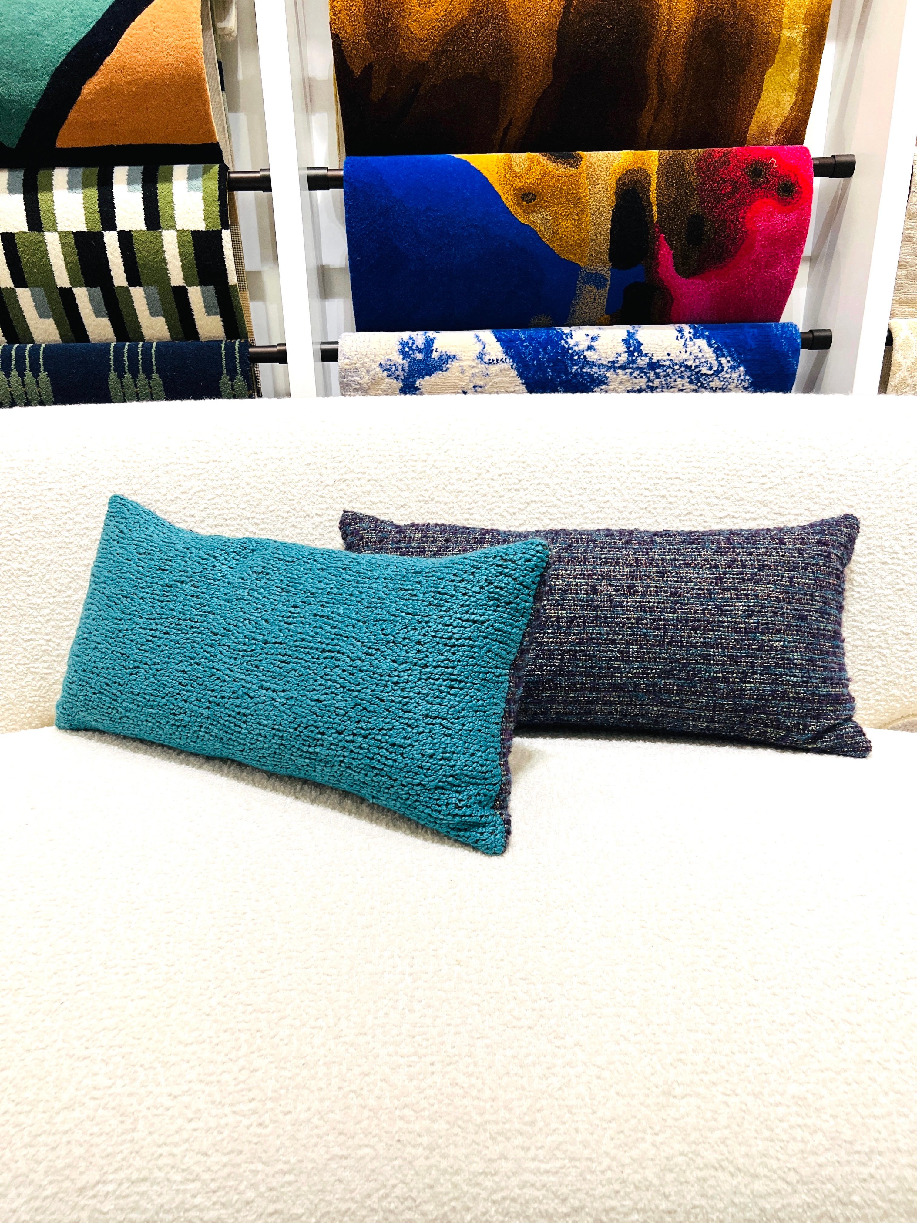Pierre Frey Woven Textured and Boucle Lumbar Pillows in Purple and Aqua In New Condition For Sale In Fort Lauderdale, FL