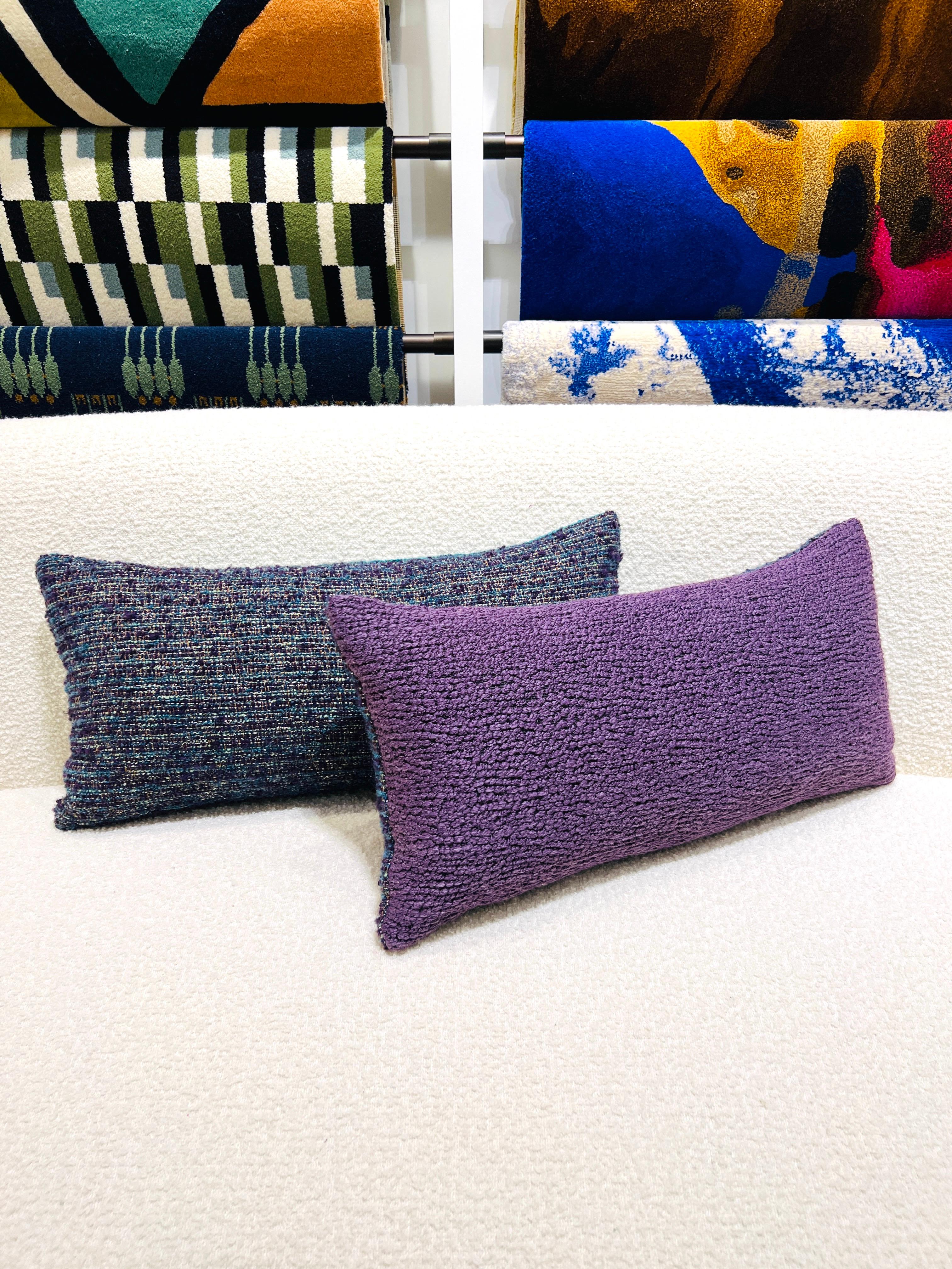 Contemporary Pierre Frey Woven Textured and Boucle Lumbar Pillows in Purple and Aqua For Sale