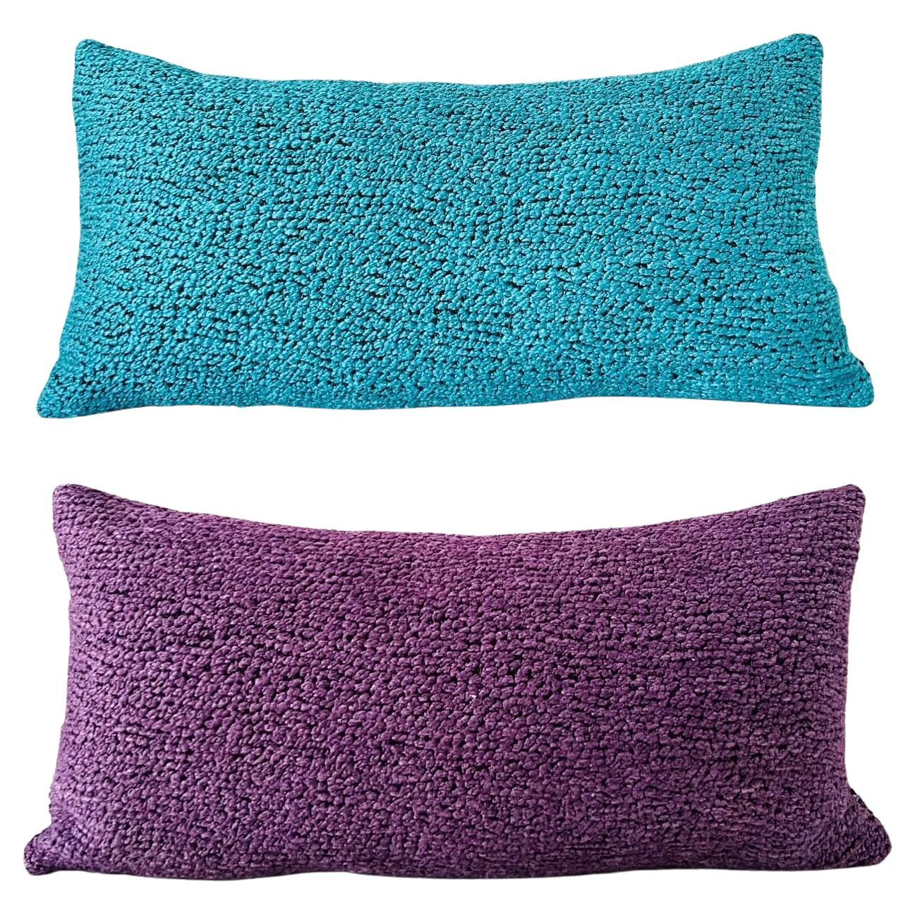 Pierre Frey Woven Textured and Boucle Lumbar Pillows in Purple and Aqua