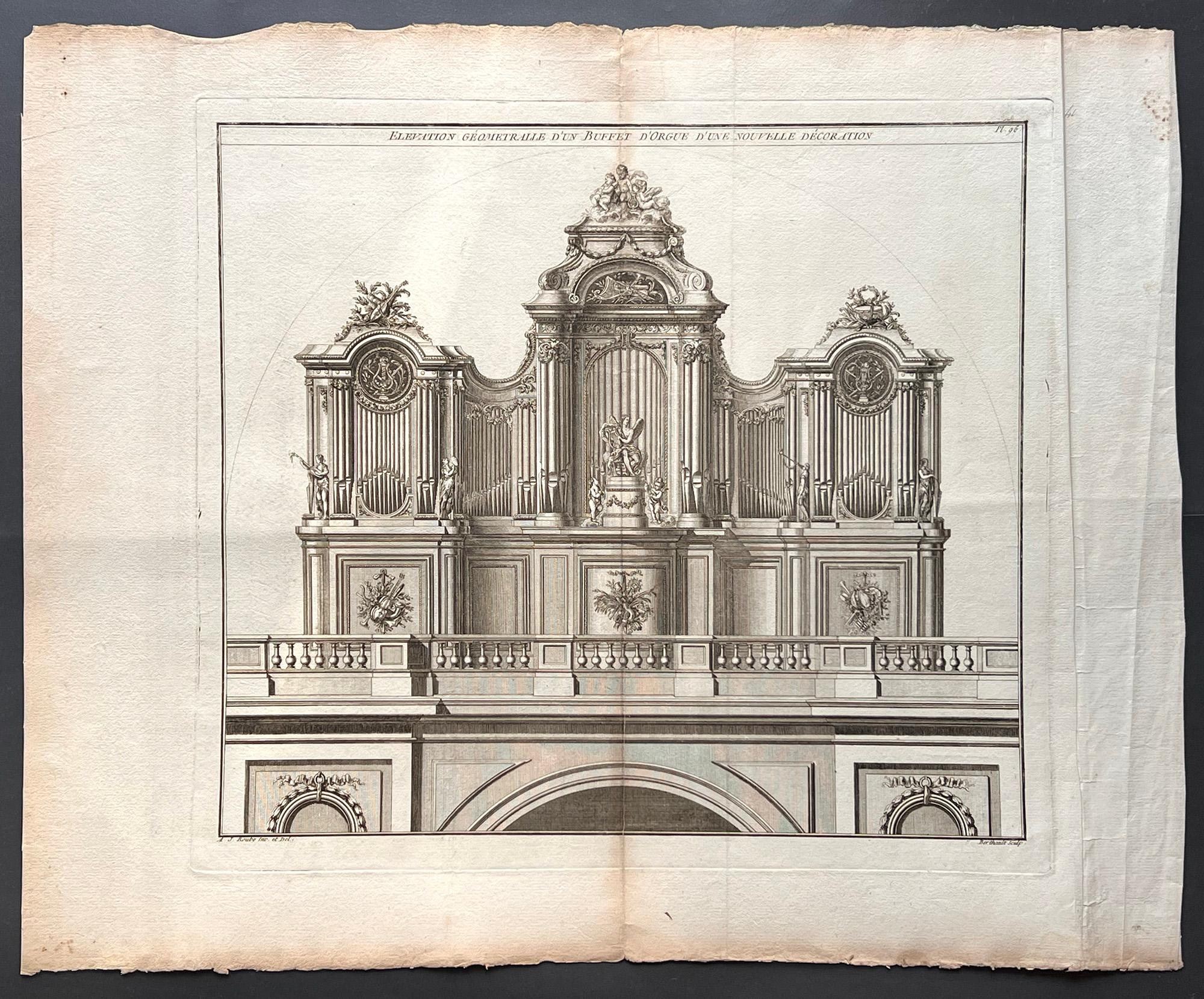 French pipe organ design, late 18th century engraving - Print by Pierre Gabriel Berthault (1748-1819) after Andre Jacob Roubo (1739–1791)