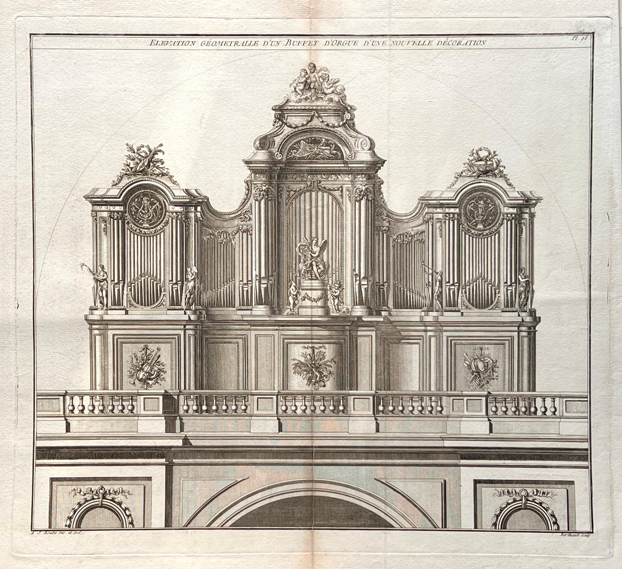 Diseño de órgano de tubos francés, grabado de finales del siglo XVIII