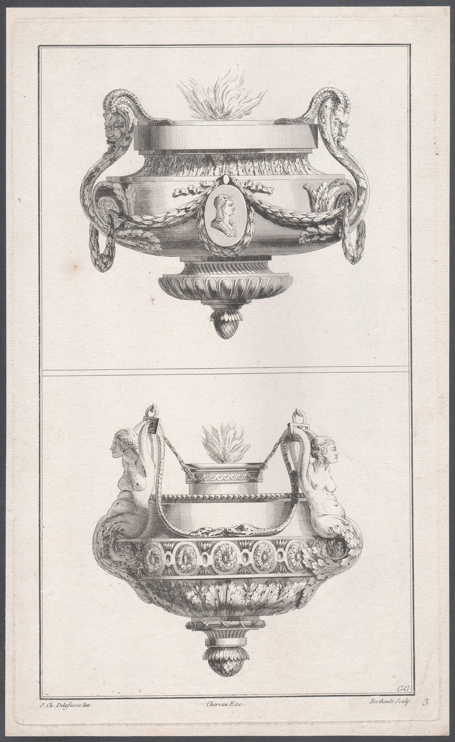 Französisches neoklassizistisches Design-Stickerei für Messer – Print von Pierre Gabriel Berthault (1748-1819) after Jean-Charles Delafosse (1734-1791)
