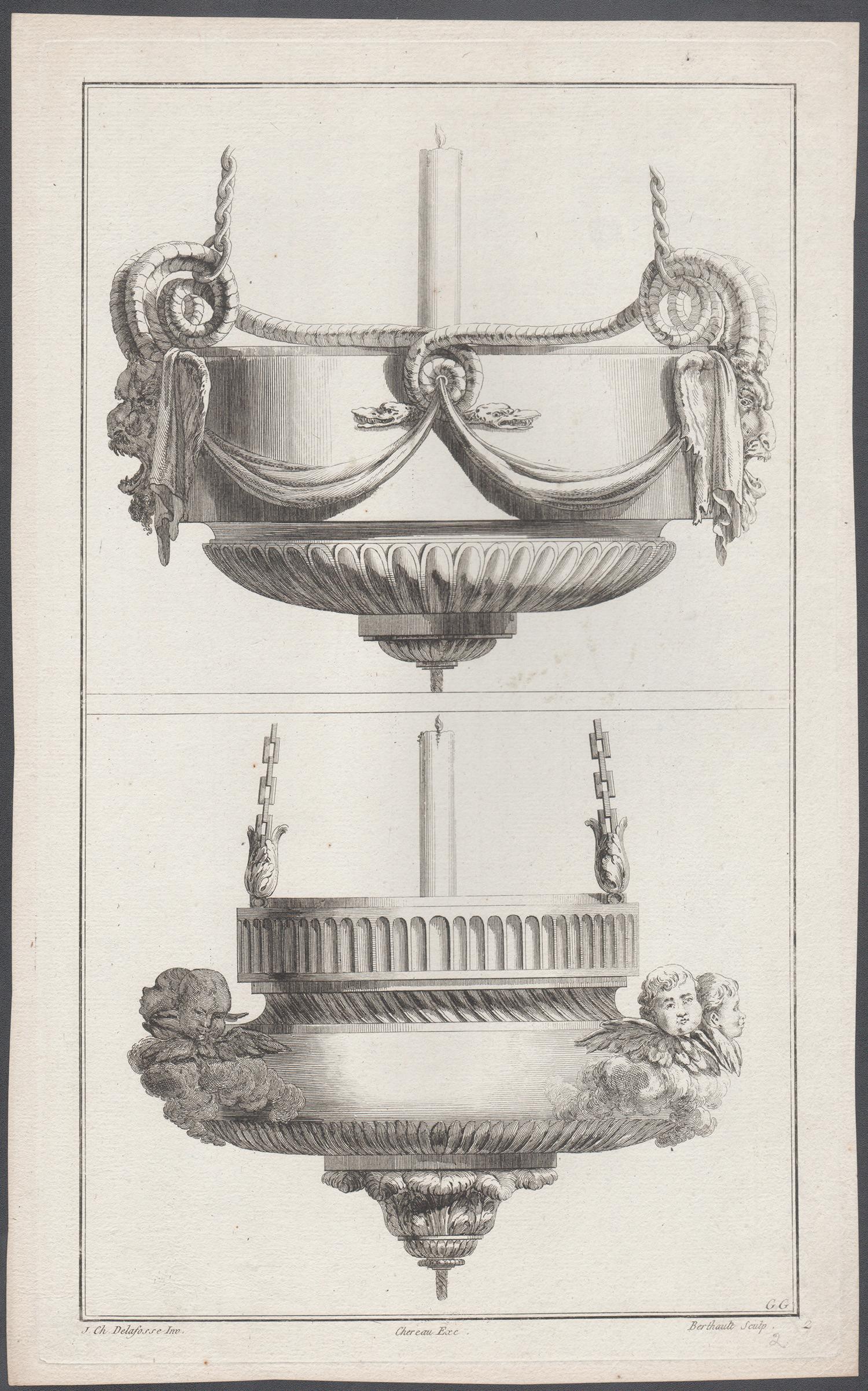 French Neoclassical Design Engraving for Braziers - Print by Pierre Gabriel Berthault (1748-1819) after Jean-Charles Delafosse (1734-1791)