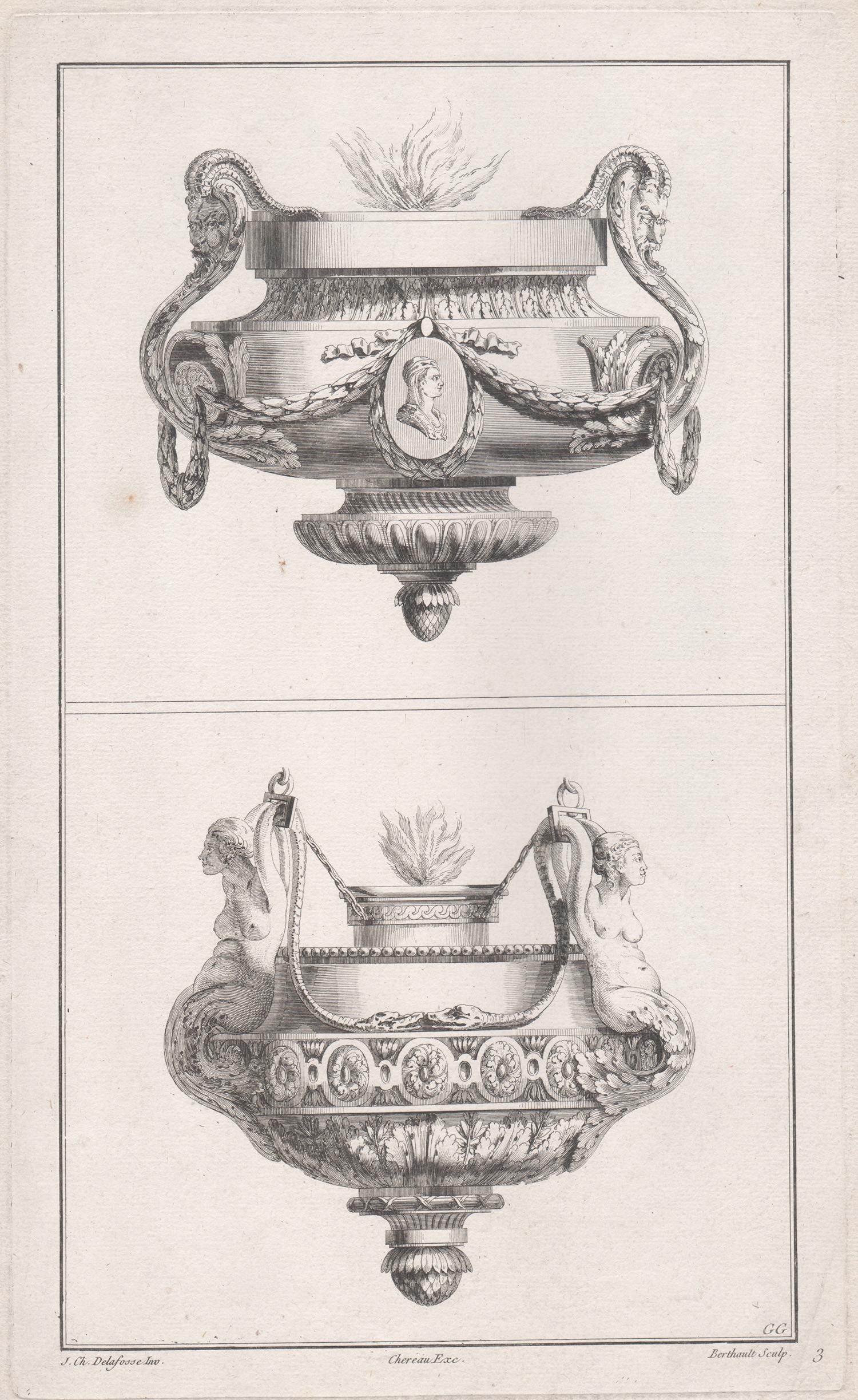 Pierre Gabriel Berthault (1748-1819) after Jean-Charles Delafosse (1734-1791) Interior Print – Französisches neoklassizistisches Design-Stickerei für Messer